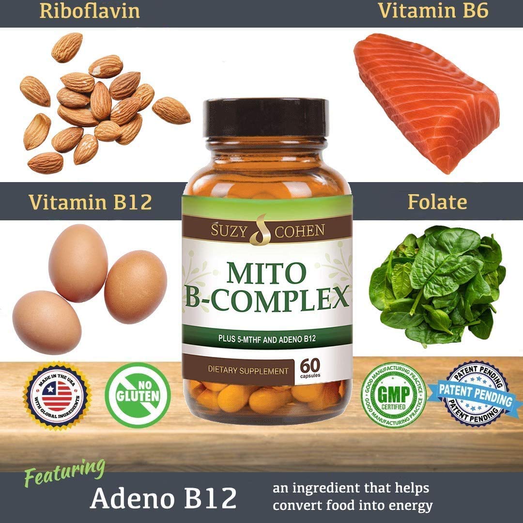 Script Essentials Suzy Cohen, Mito B Complex Dietary Supplement, 5-MTHF, Adeno B12, Methylation Support, Supports Healthy Nervous System, Boost Energy, Vitamin B, 60 Servings