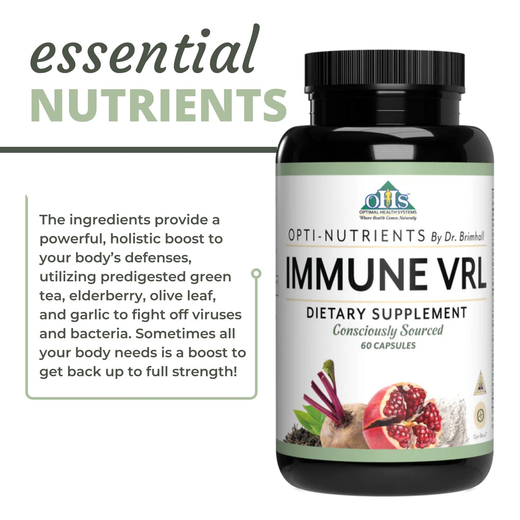 Optimal Health Systems Immune VRL | 7 Vitamin + 12 Nutrient Blend | Pomegranate Extract, Astragalus, Brocolli | Spleen, Thymus, Lymph, Tonsil & Parotid Support | 60 Capsules