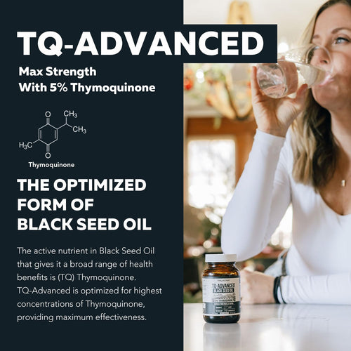 Black Seed Oil Softgels | 5% Thymoquinone - TQ-Advanced® | High Potency - 500 mg per Capsule - 15:1 Concentrate from Nigella Sativa Extract, Raw Form, Vegan Formula, Glass Bottle (60 Softgels)