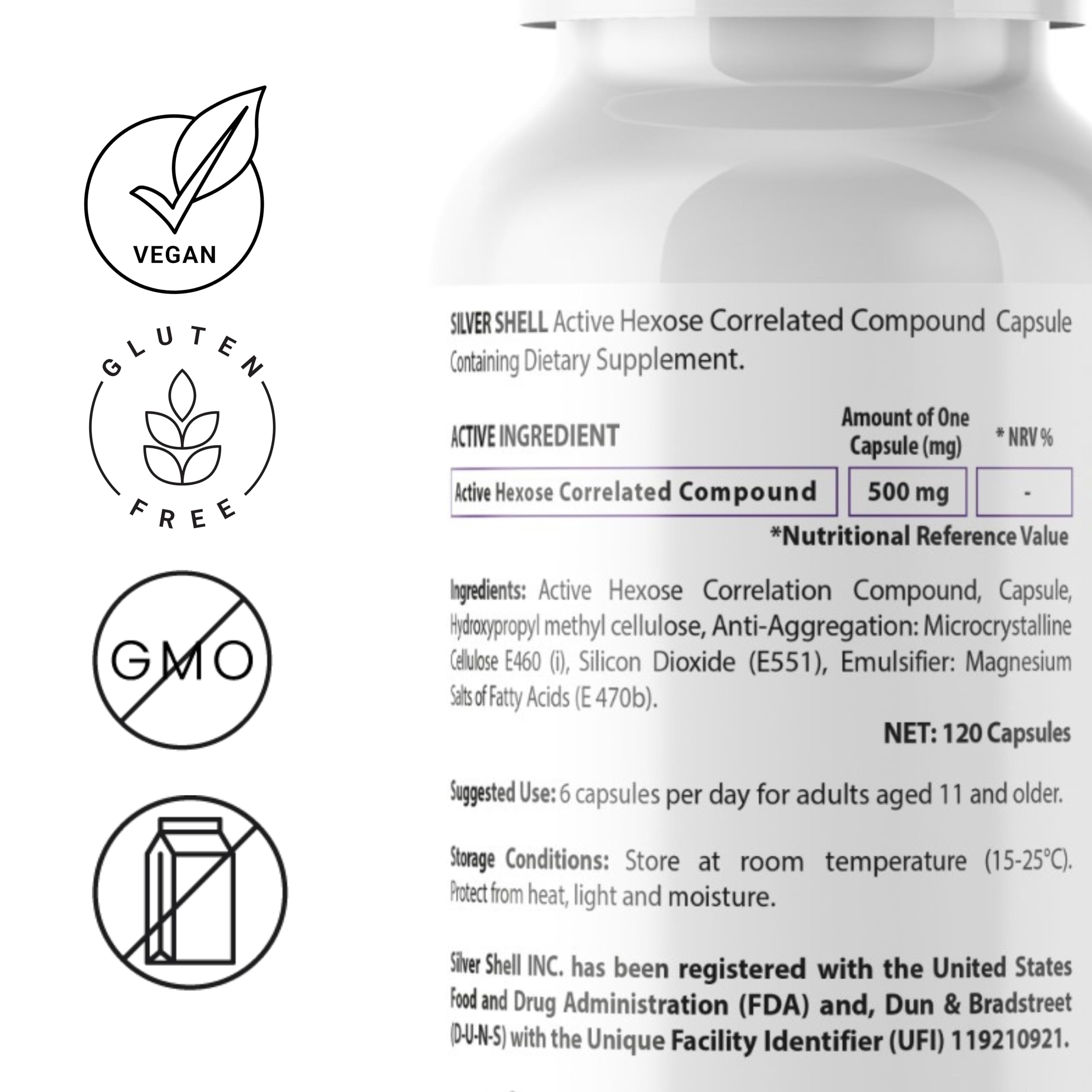 Active Hexose Correlated Compound Supplements – 120 Vegan Caps, 500mg – Organic Shiitake Mushroom Extract Supplement Capsules for Immune Support & Natural Immune Booster – Non-GMO & Gluten-Free