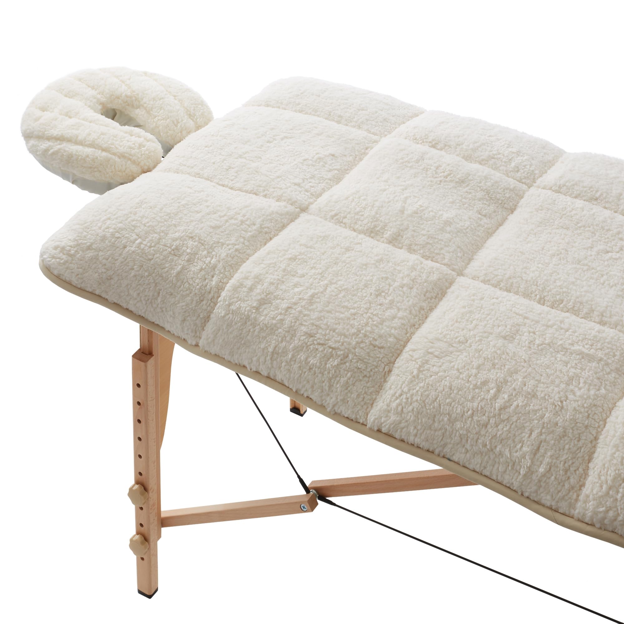 Saloniture Fleece Reversible Quilted Massage Table Pad & Face Cradle Set - Soft and Comfortable 1/2" Thick Facial Bed and Headrest Cover - Natural