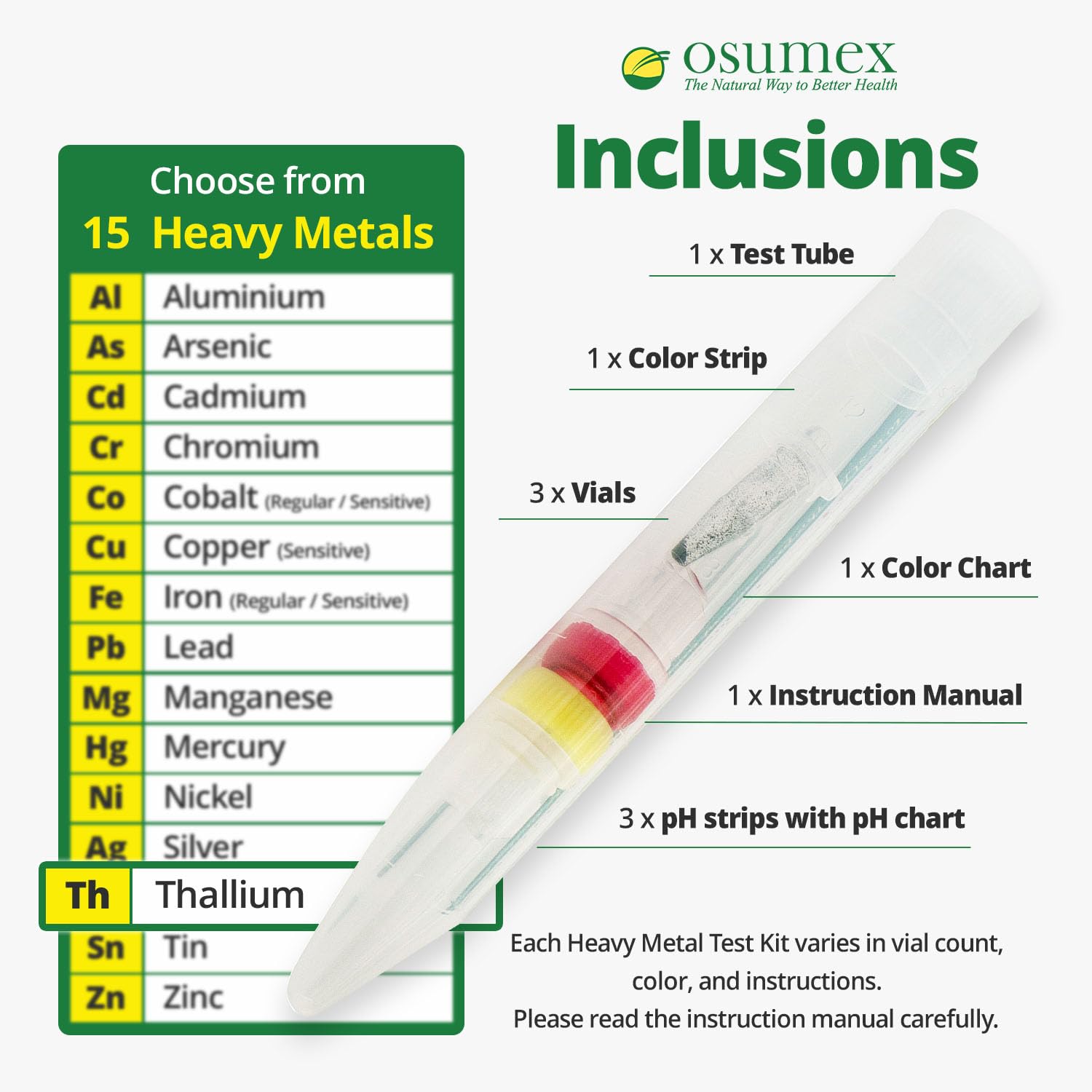 Osumex Heavy Metal Test Kit Thallium Kit 1 Pack - Home Water Testing Kit, Drinking Water Test Kit for Home, Heavy Metal Test Kit for Humans, Metal Testing Kit for Urine, Food, Water & Other Materials