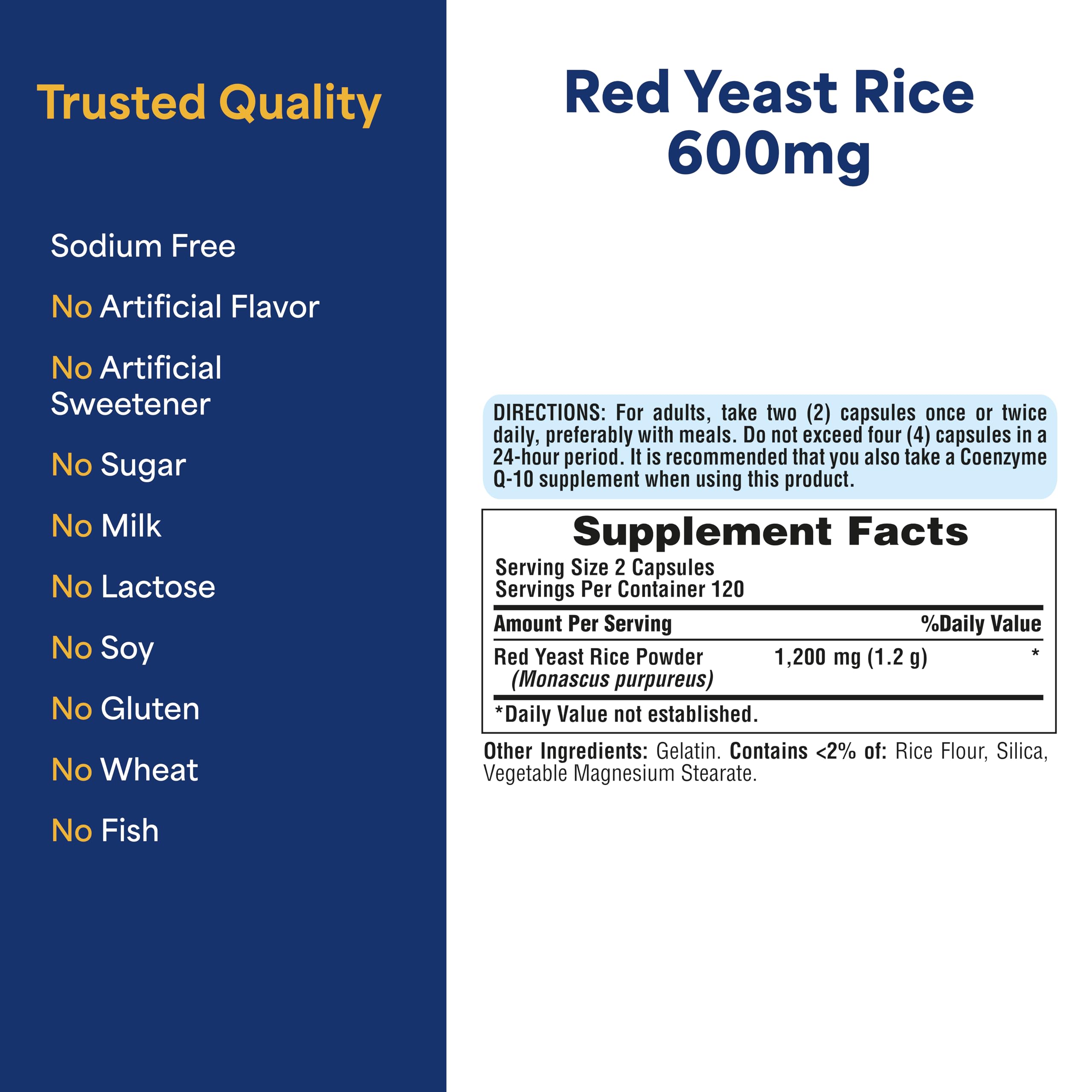 Puritan's Pride Doctors Trust® Red Yeast Rice 600mg, Dietary Supplement, 240 Rapid Release Capsules, 2 Pack