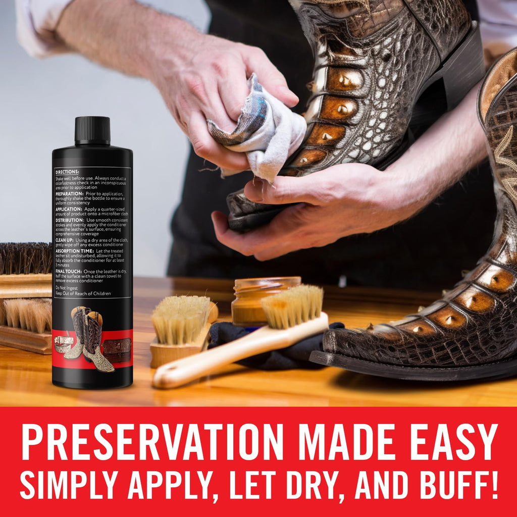 Exotic Leather Conditioner for Boots — 3-in-1 Cleaner, Conditioner & Protectant for Ostrich, Python, Lizard, Caiman & Snakeskin, Leather Boot Care Kit for Cowboy Boots, 8 fl oz Spray, Made in USA