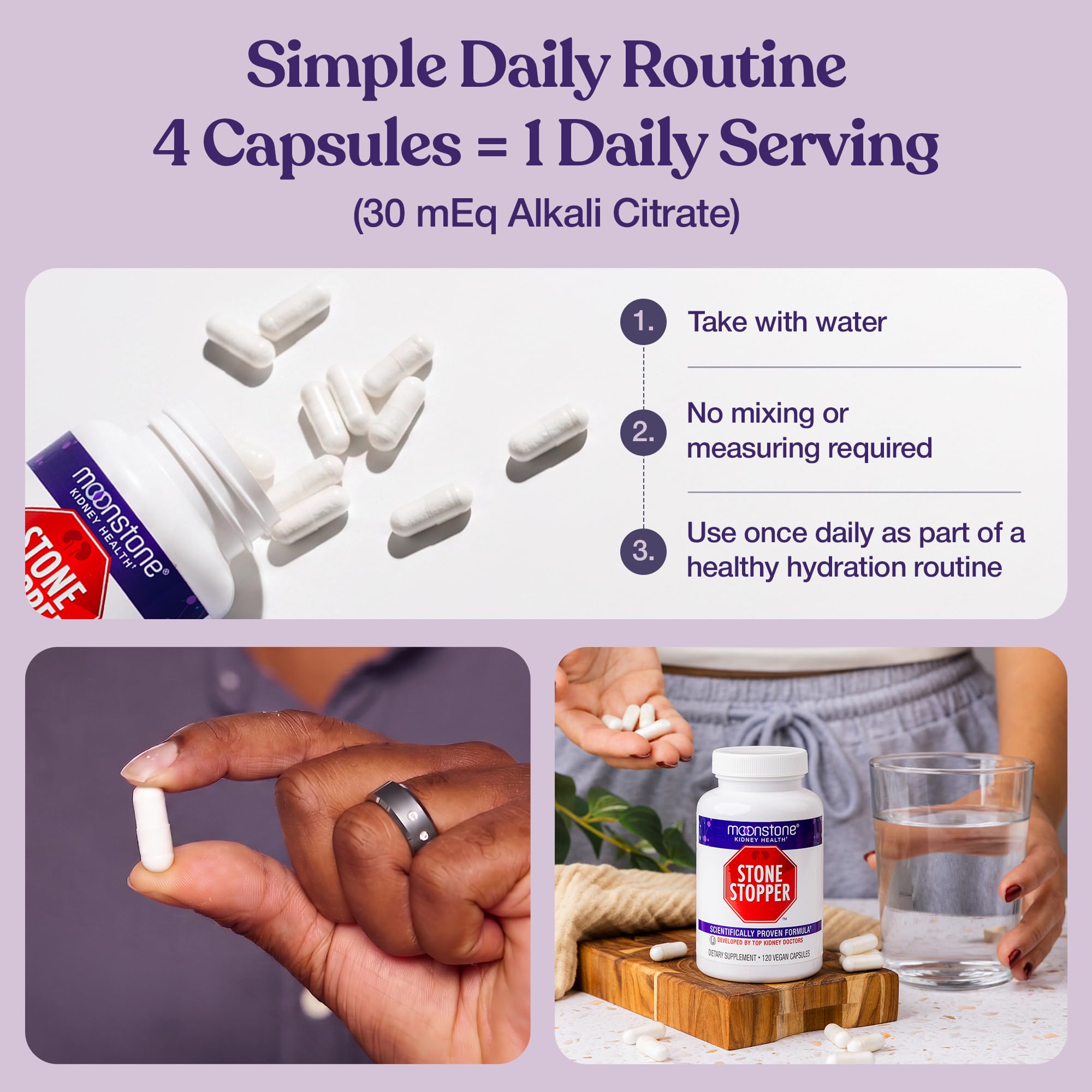 Moonstone Stone Stopper Capsules, Kidney Stone Prevention, Calcium Oxalate Protector, Alkali Citrate Support Supplement, Developed by Urologists to Support Kidney Health, 90 Day Supply (360 Count)