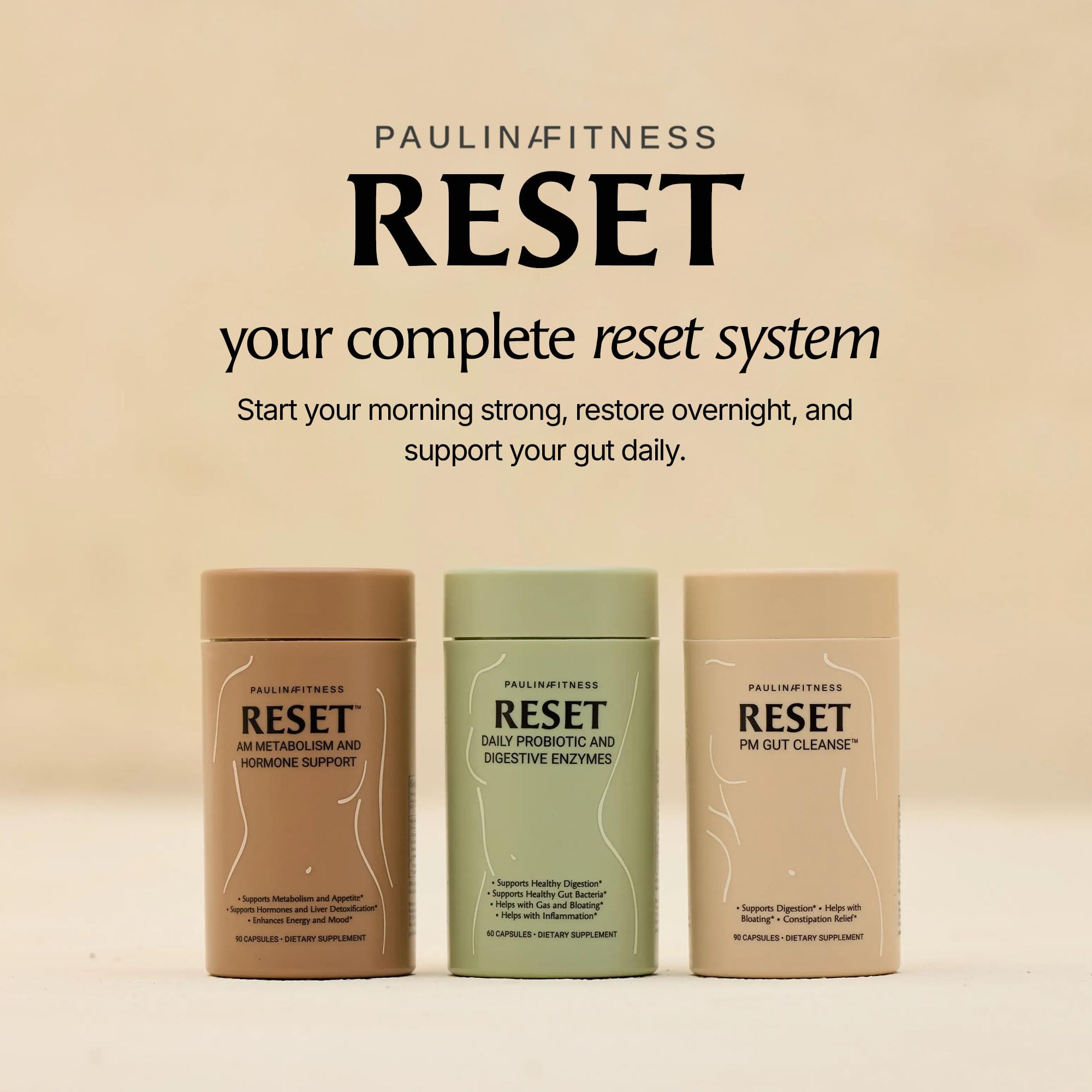 Paulina FITNESS Reset Overnight Digestive Aid, Bloating Relief, & Gut Health Supplement | Natural Detox & Digestive Cleanse to Support Weight Management and Relieve Constipation | 90 Capsules