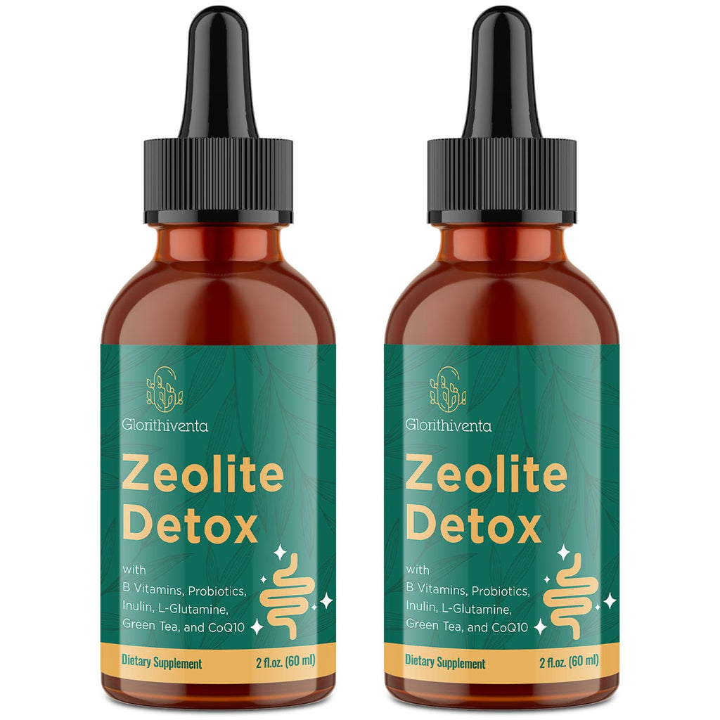 Glorithiventa Zeolite Detox for Adults, Zeolite Liquid Drops with Vitamin B, Probiotic Blend, Gentle Detox for Adults, Energy, Gut, Focus - 4 Fl Oz (2 Bottles)