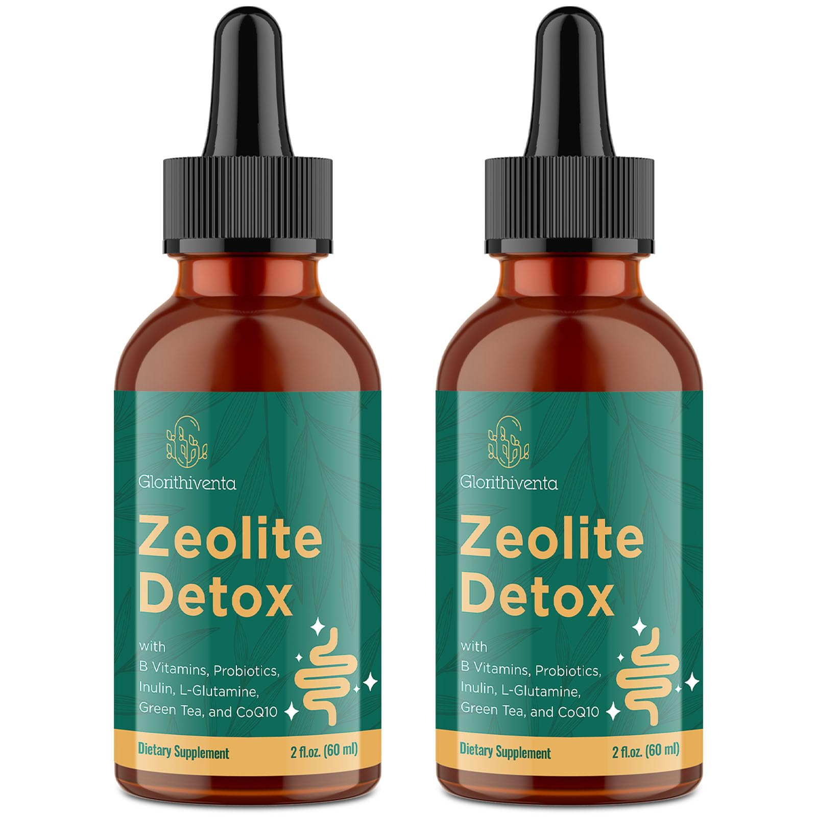 Glorithiventa Zeolite Detox for Adults, Zeolite Liquid Drops with Vitamin B, Probiotic Blend, Gentle Detox for Adults, Energy, Gut, Focus - 4 Fl Oz (2 Bottles)