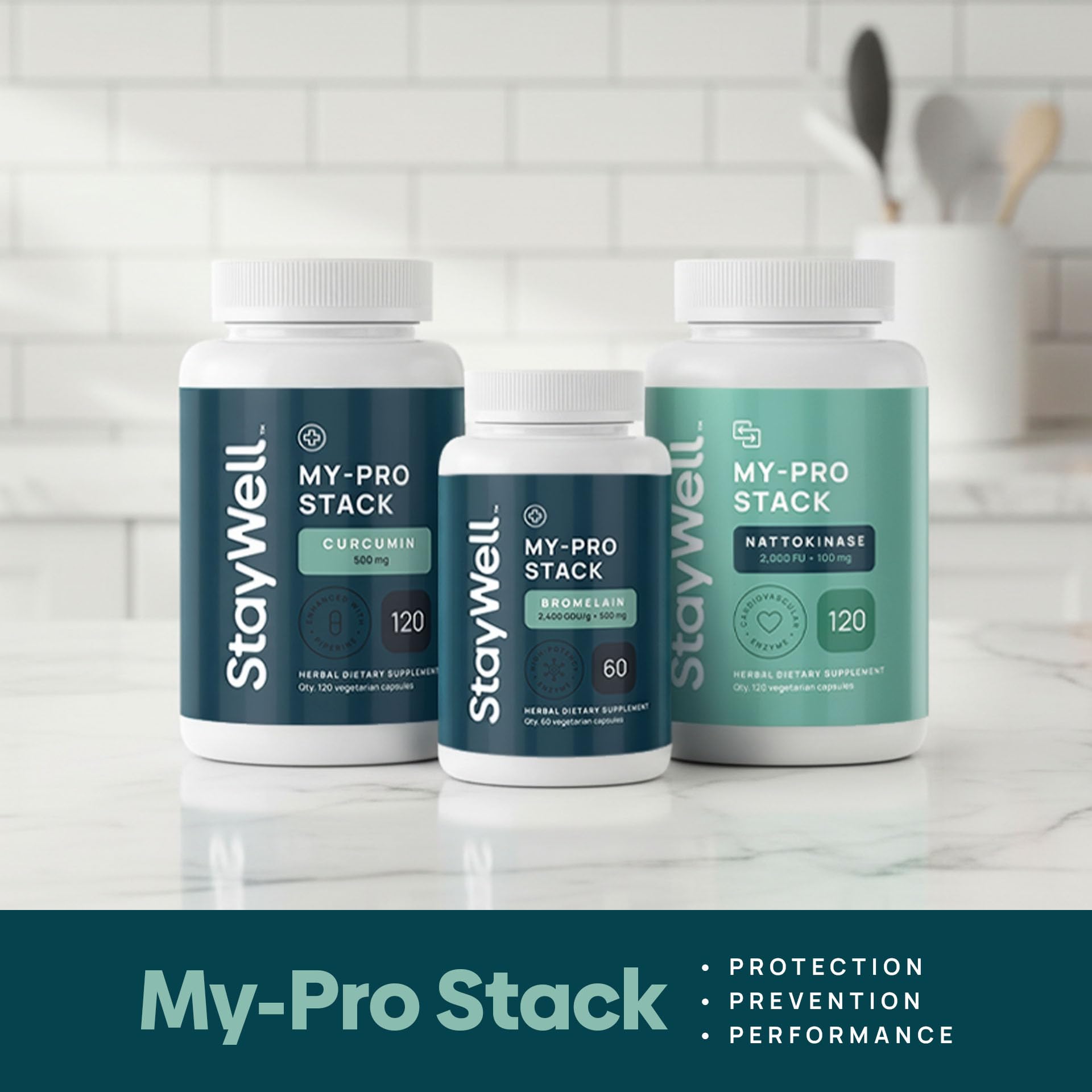 Stay-Well Naturals Spike Protein Supplement | Nattokinase 2000 FU 100mg, Bromelain 500mg, Curcumin 500 mg, 60 Day Supply | Full Protocol of Nattokinase Bromelain Curcumin (3 Bottle Set)