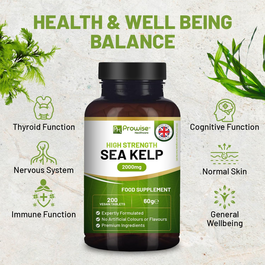 Sea Kelp 2000mg 200 Vegan Tablets | Natural Source of Iodine | Premium Ingredients | Proudly Made in the UK by Prowise