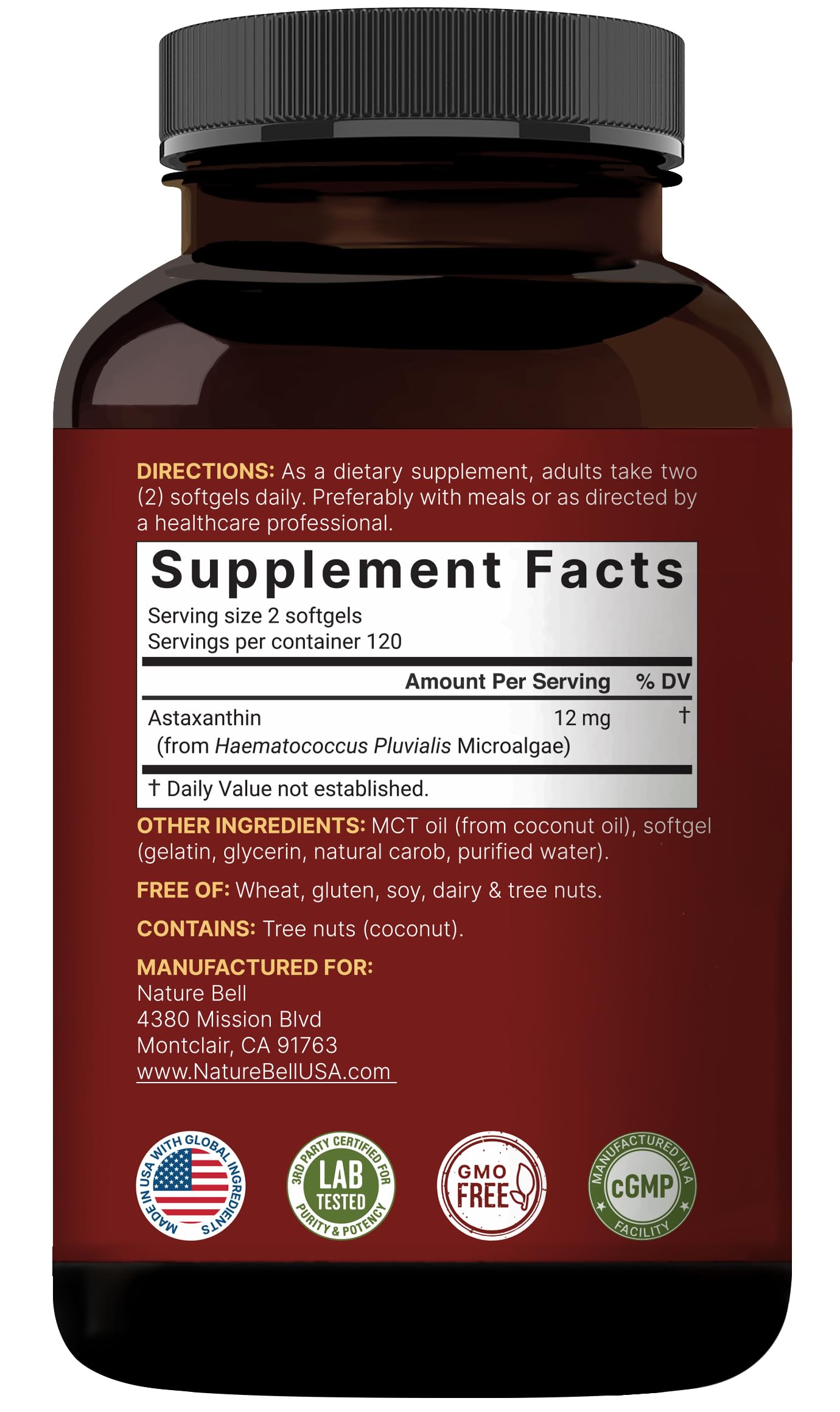 NatureBell Maximum Strength Astaxanthin 12mg, 240 Softgels - 4 Month Supply - Natural Antioxidant from Haematococcus Pluvialis Microalgae | Non-GMO, Gluten Free