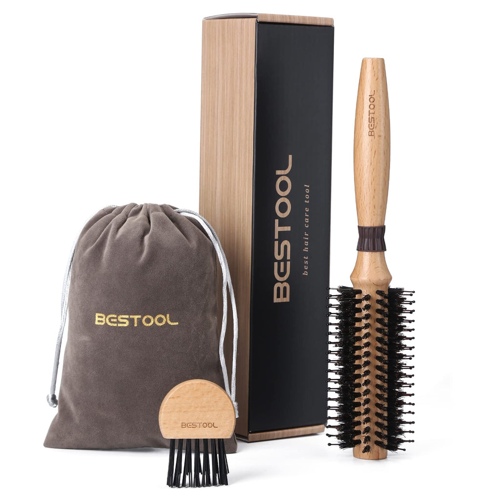 BESTOOL Round Brush for Blow-Drying, Boar Bristles with Nylon Pins, Professional Styling Brush for Women and Men, Straightening, Curling, Improving Hair Texture (Barrel 20mm)
