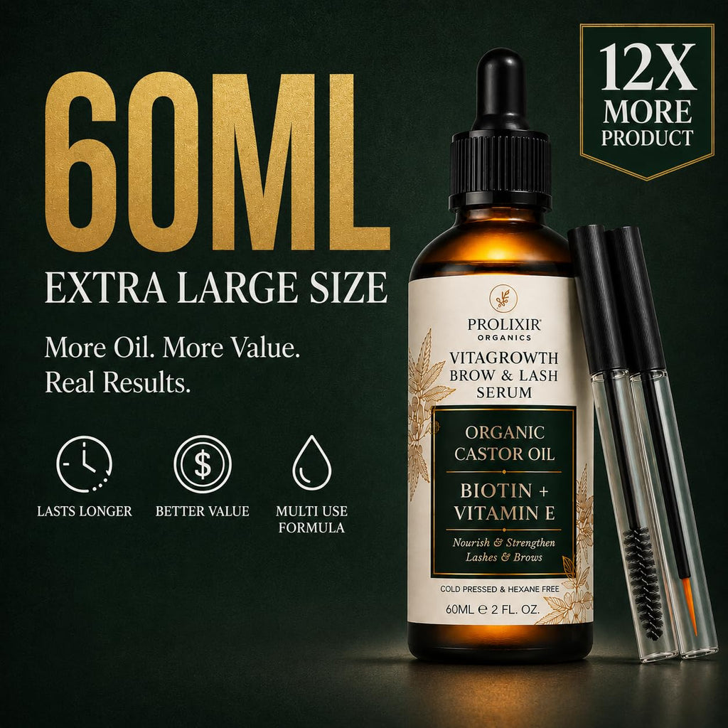 Prolixir 60ml Organic Castor Oil with Biotin & Vitamin E Serum for Eyebrow & EyeLash Growth