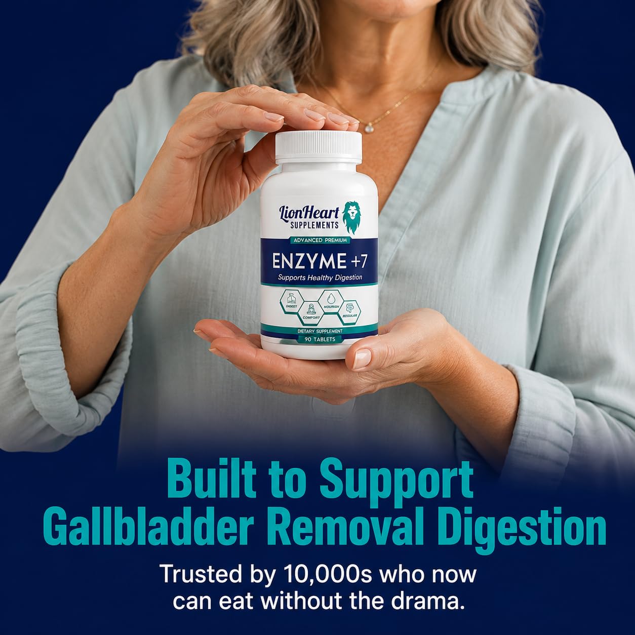 Enzyme +7 Digestive Enzymes for No Gallbladder - Ox Bile Salts 30mg, Betaine HCl 100mg, Pancreas Substance & 7 Enzymes - Post-Gallbladder Removal Support - Doctor-Formulated, Made in USA - 90 Tablets