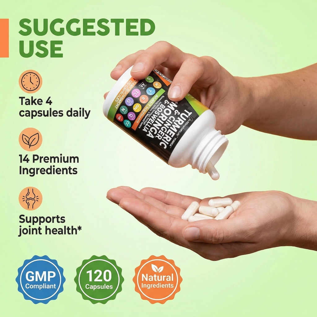 Clean Nutraceuticals Turmeric Moringa Supplement | Ginger Boswellia Saffron - Supplement for Women and Men with Ceylon Cinnamon, Tart Cherry, Quercetin Garlic Nettle Holy Basil - 1Pack