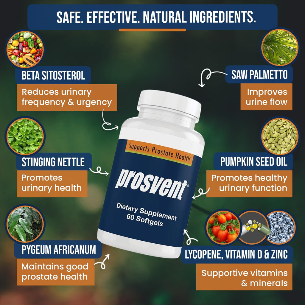 Prosvent Advanced Men's Prostate Support Natural Supplement with Saw Palmetto, Vitamin D, and Zinc to Ease Urinary Frequency & Urgency (60 Count)