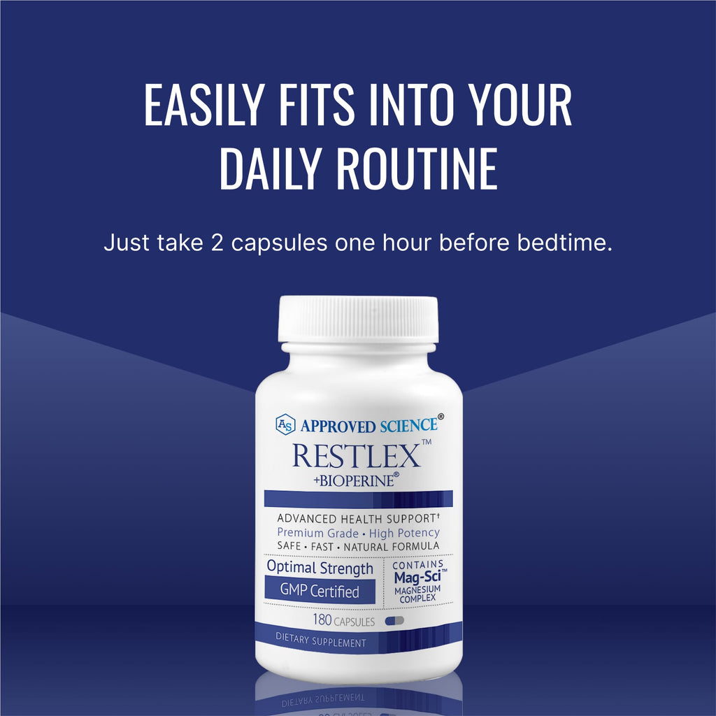 Approved Science Restlex for Restless Legs – Magnesium Glycinate for Calm Legs and Restful Legs – Natural Itching, Crawling, and Tingling in Feet and Legs - Calm, Restful Sleep Support - 6 Months