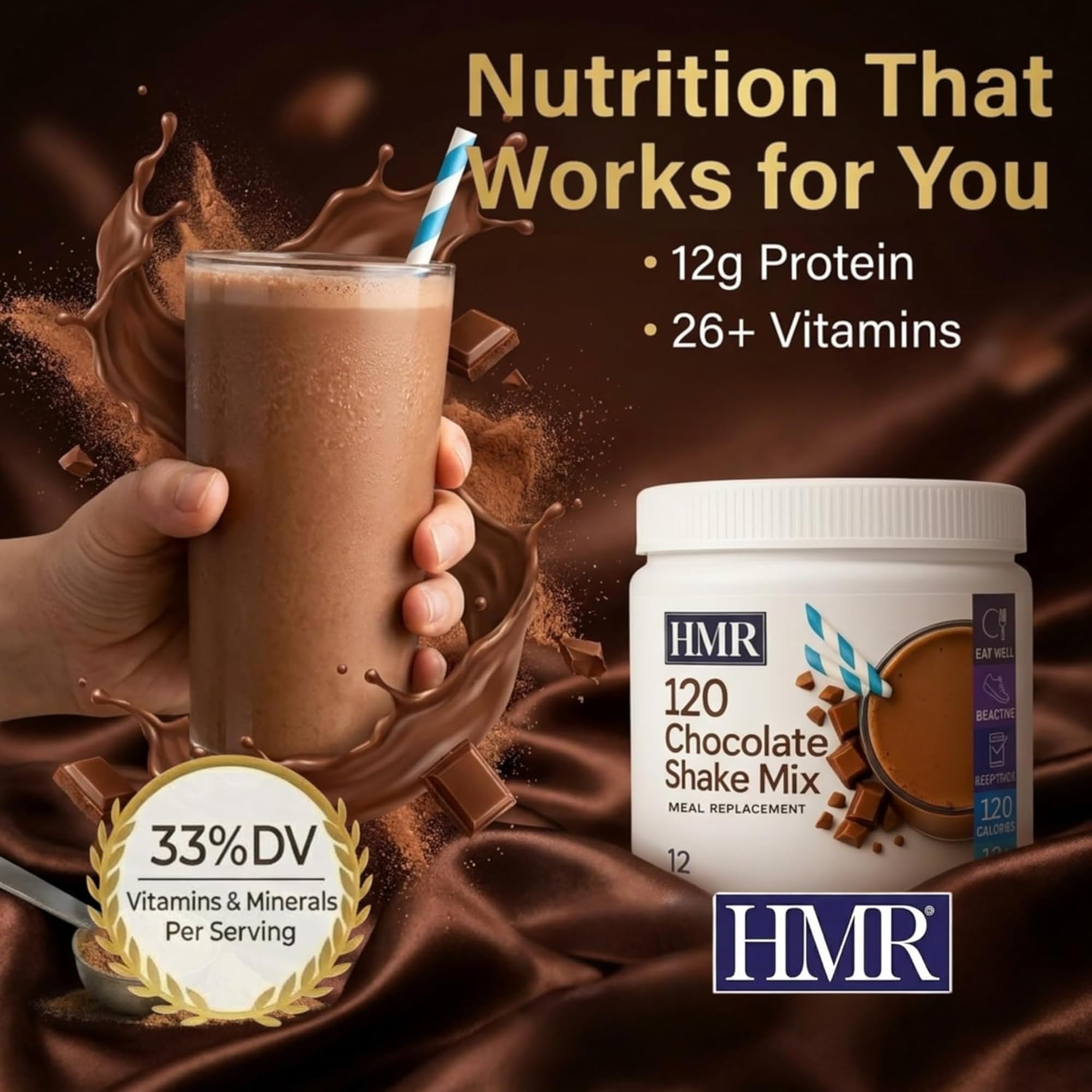 HMR 120 Chocolate Shake Meal Replacement Powder | Chocolate Shake Mix to Support Healthy Weight Loss | 12g of Protein | Nutritional Drink | Low Calorie Food | 12 Servings