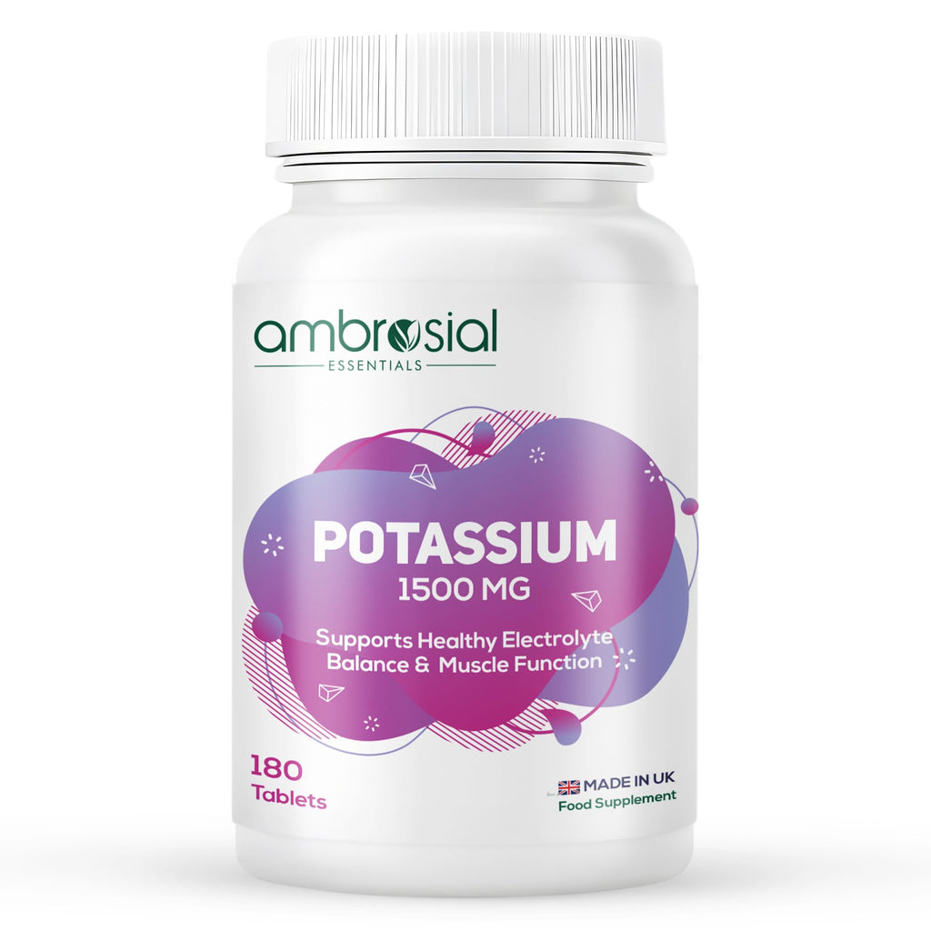 Ambrosial Potassium Chloride 1500 mg – High Strength Potassium Supplement – 778 mg Elemental Potassium – Daily Mineral Support for Muscle, Nerve & Balance – UK Made, GMP Certified – 180 Tablets