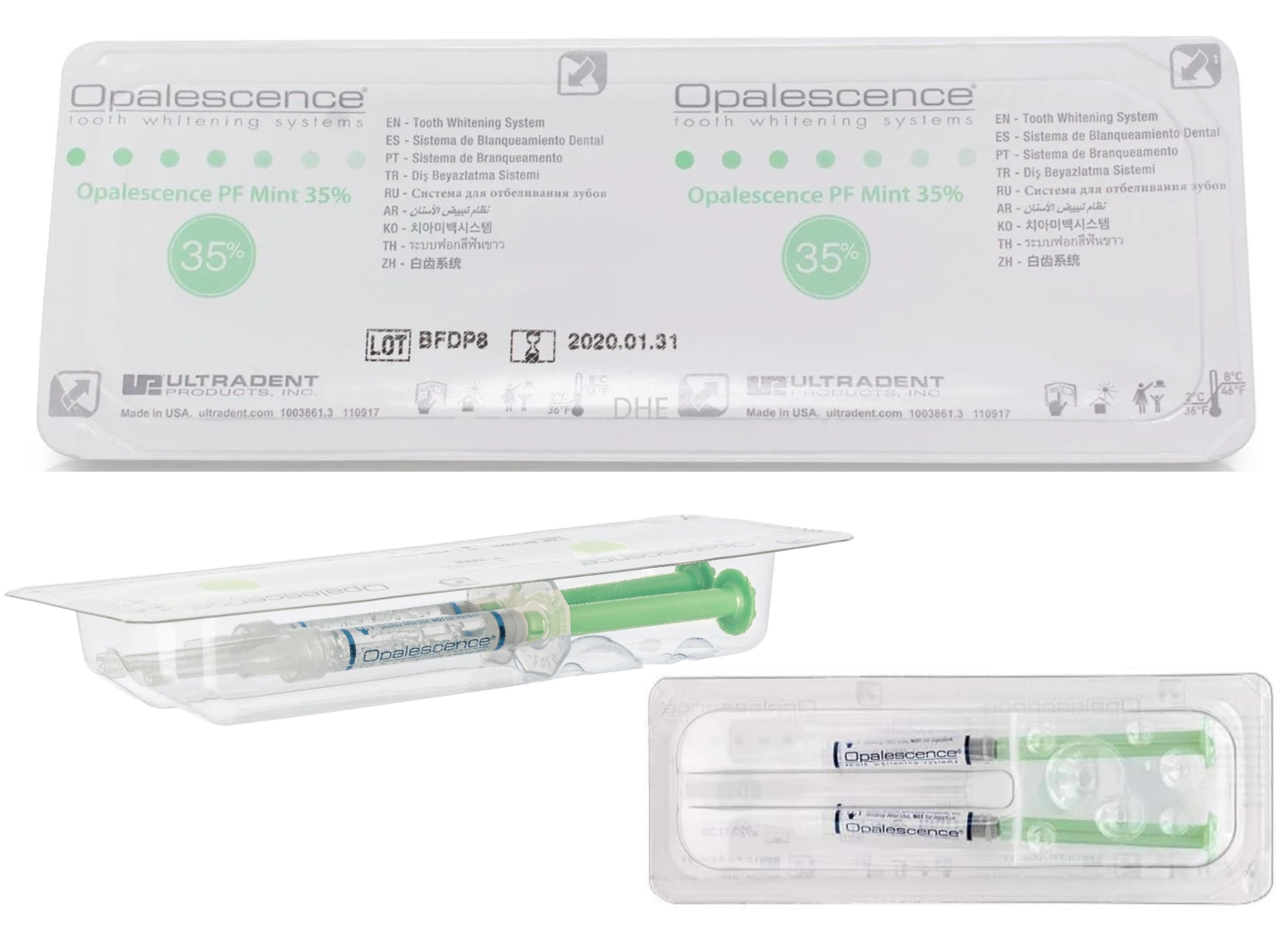 Opalescence 35% CP Mint - Gel Syringes Teeth Whitening - Refill Kit - Carbamide Peroxide Gel. Made by Ultradent. Tooth Whitening Refill Syringes 5197 (0.04 Fl Oz (Pack of 4))