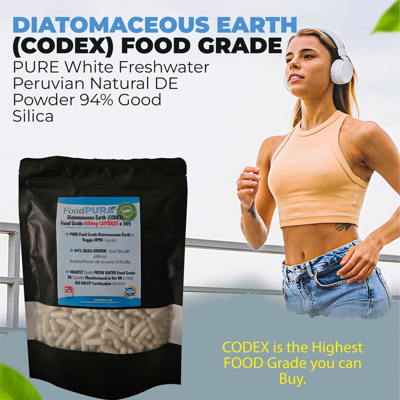 FoodPURA 365 X Food Grade Diatomaceous Earth Capsules (Codex) Pure White 94% Silica Fresh Water Sourced 600mg - Capsules, The SAFEST Way to take Supplements!