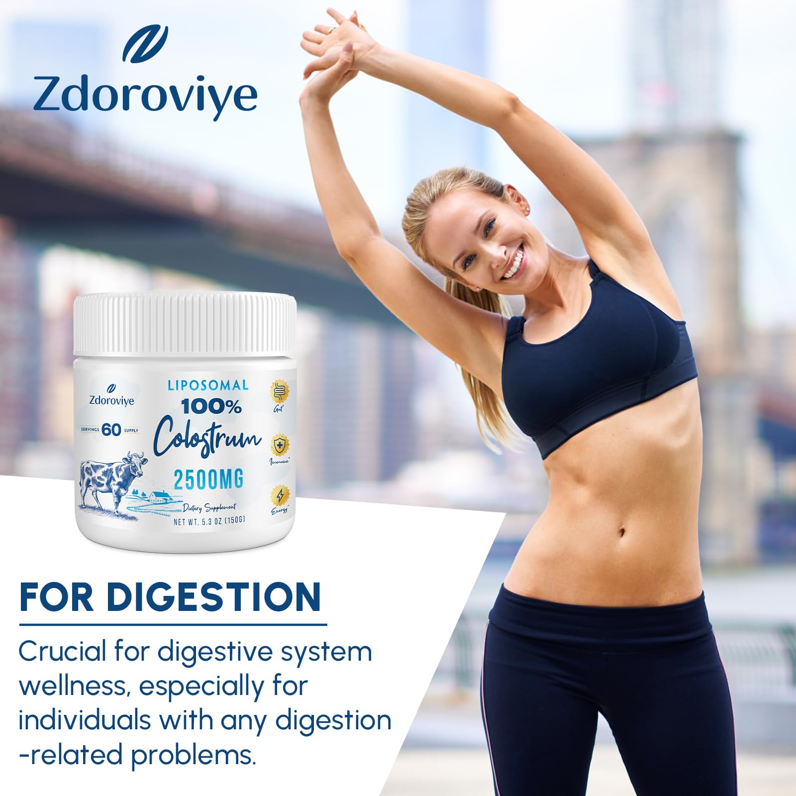 Zdoroviye Liposomal Bovine Colostrum Powder Supplement 2500 mg, Higher Absorption Than Regular Bovine Colostrum (60 Servings)