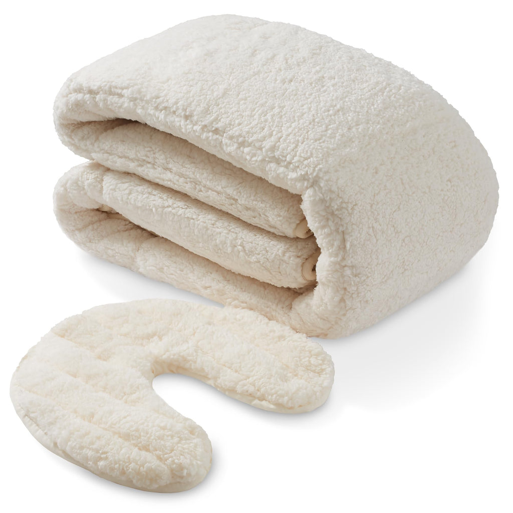 Saloniture Fleece Reversible Quilted Massage Table Pad & Face Cradle Set - Soft and Comfortable 1/2" Thick Facial Bed and Headrest Cover - Natural