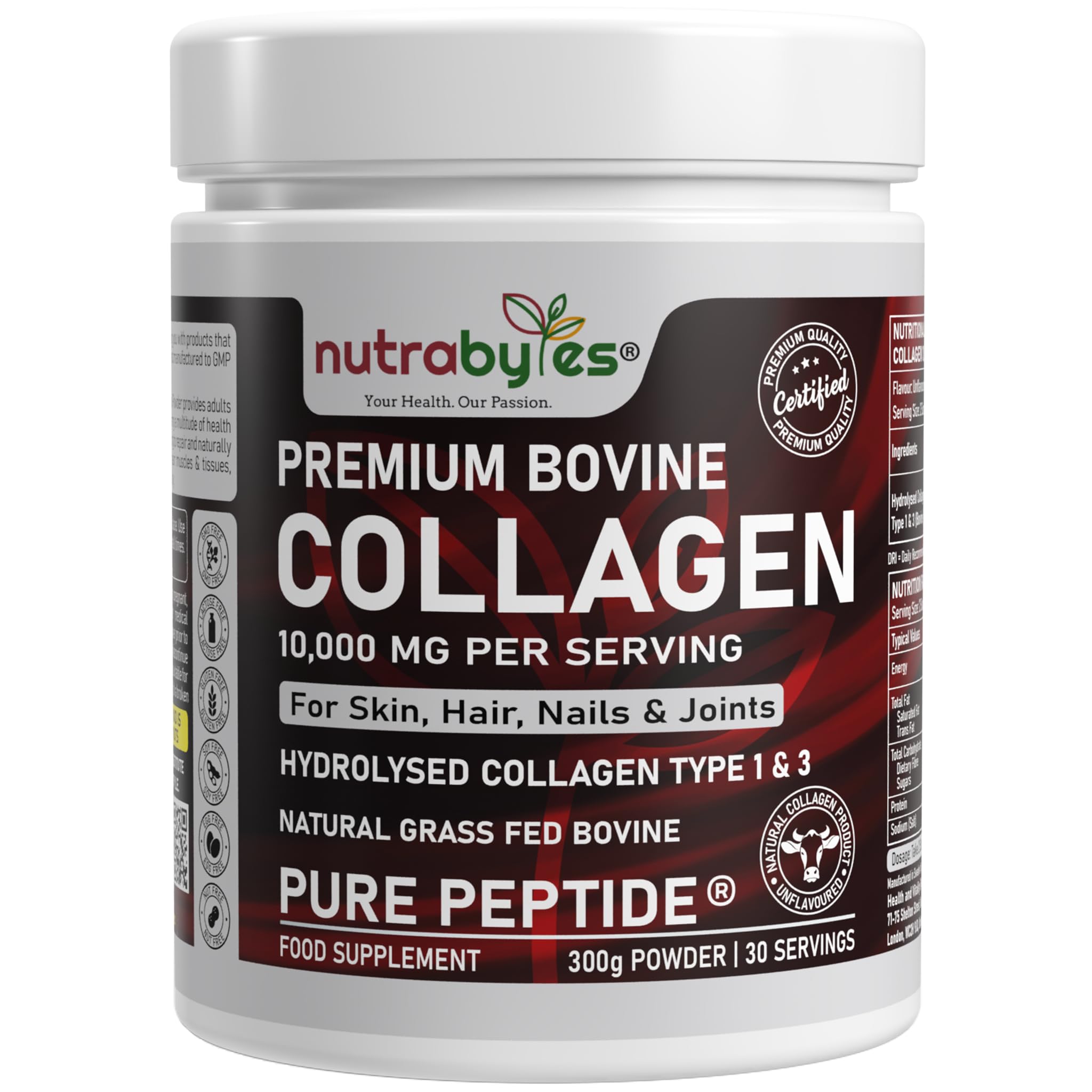 Bovine Collagen Powder 10000mg | Grass Fed | Type 1&3 | Unflavoured | 300g