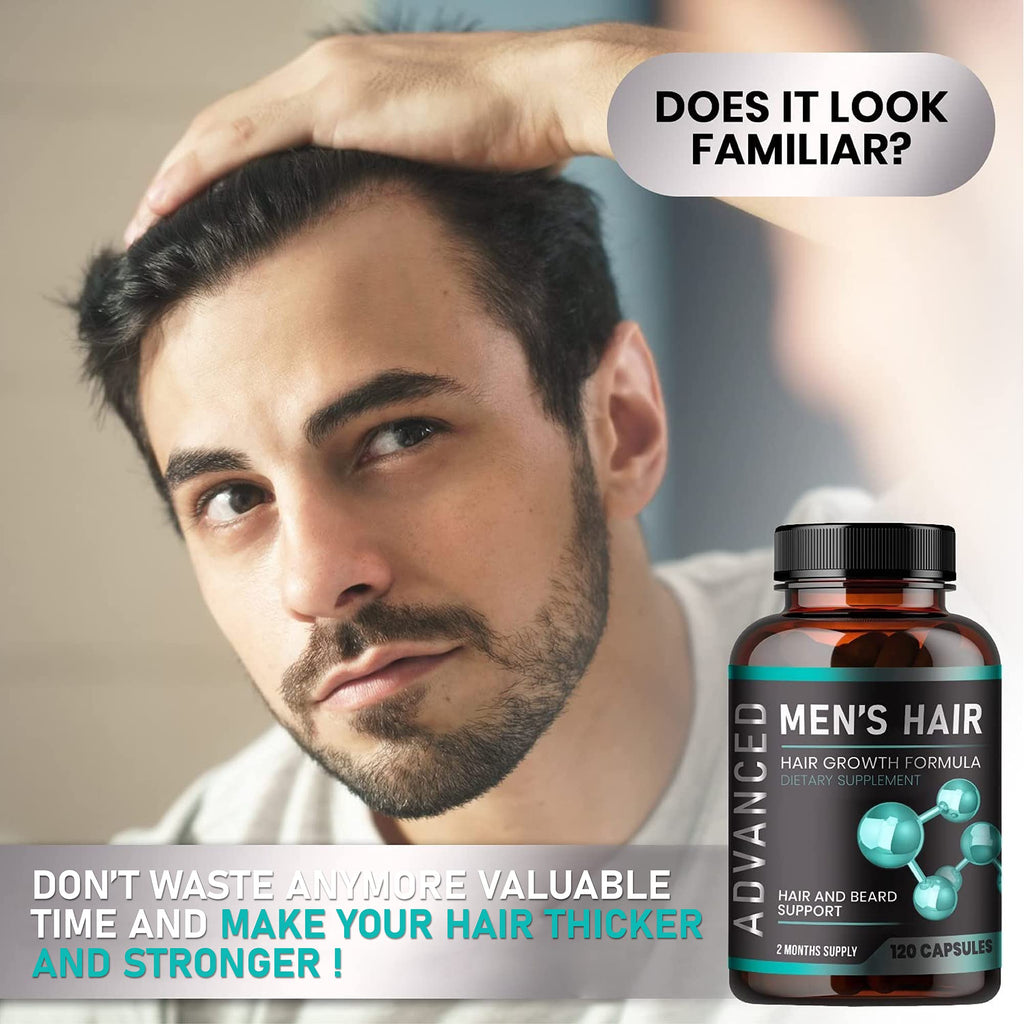 Hair Growth Vitamins For Men - Anti Hair Loss Pills. Regrow Hair & Beard Growth Supplement For Volumize, Thicker Hair.Stop Hair Loss And Thinning Hair With Biotin & Saw Palmetto Hair Vitamins.120 Caps