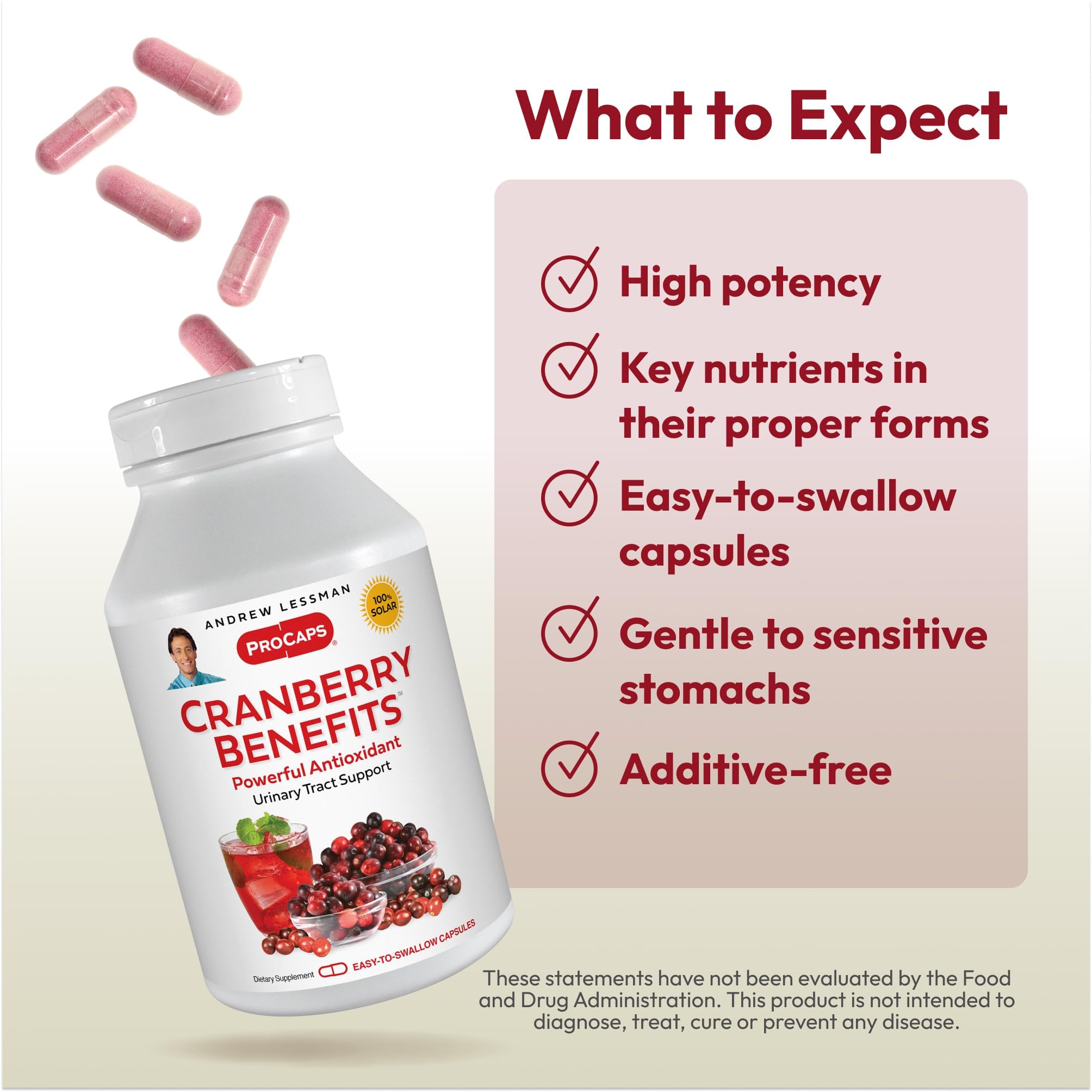 ANDREW LESSMAN Cranberry Benefits - 180 Capsules - Supports Bladder, Kidney and Urinary Tract Health. High Potency Standardized Extracts of Cranberry Fruit, Small Easy to Swallow Capsules