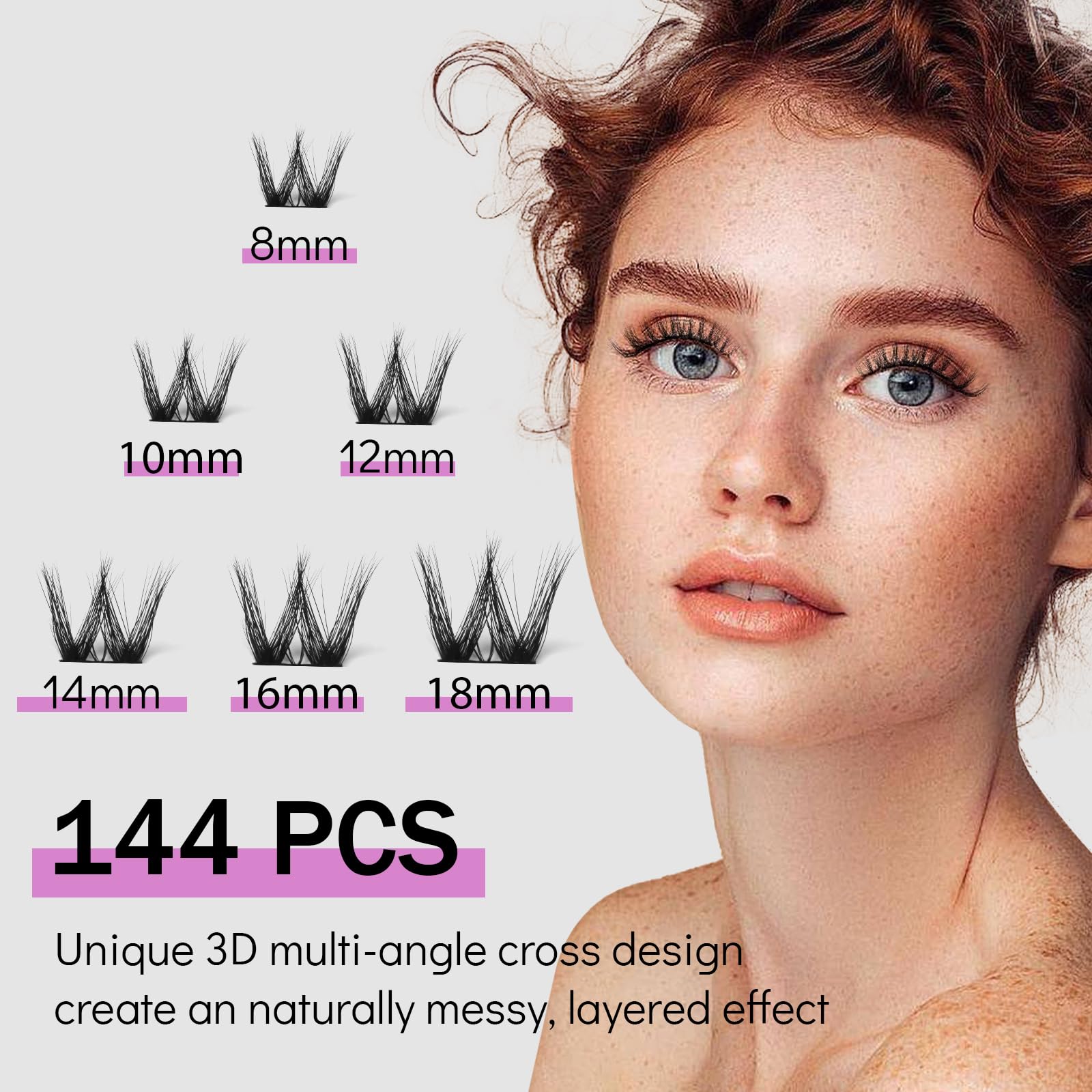 MayHug 3D Wispy Cluster Lashes Kit - Waterproof Lash Clusters 8-18MM C Curl Lashes - 144Pcs Individual Eyelashes Kit with Remover, Bond and Seal (Prism, 4 In 1)