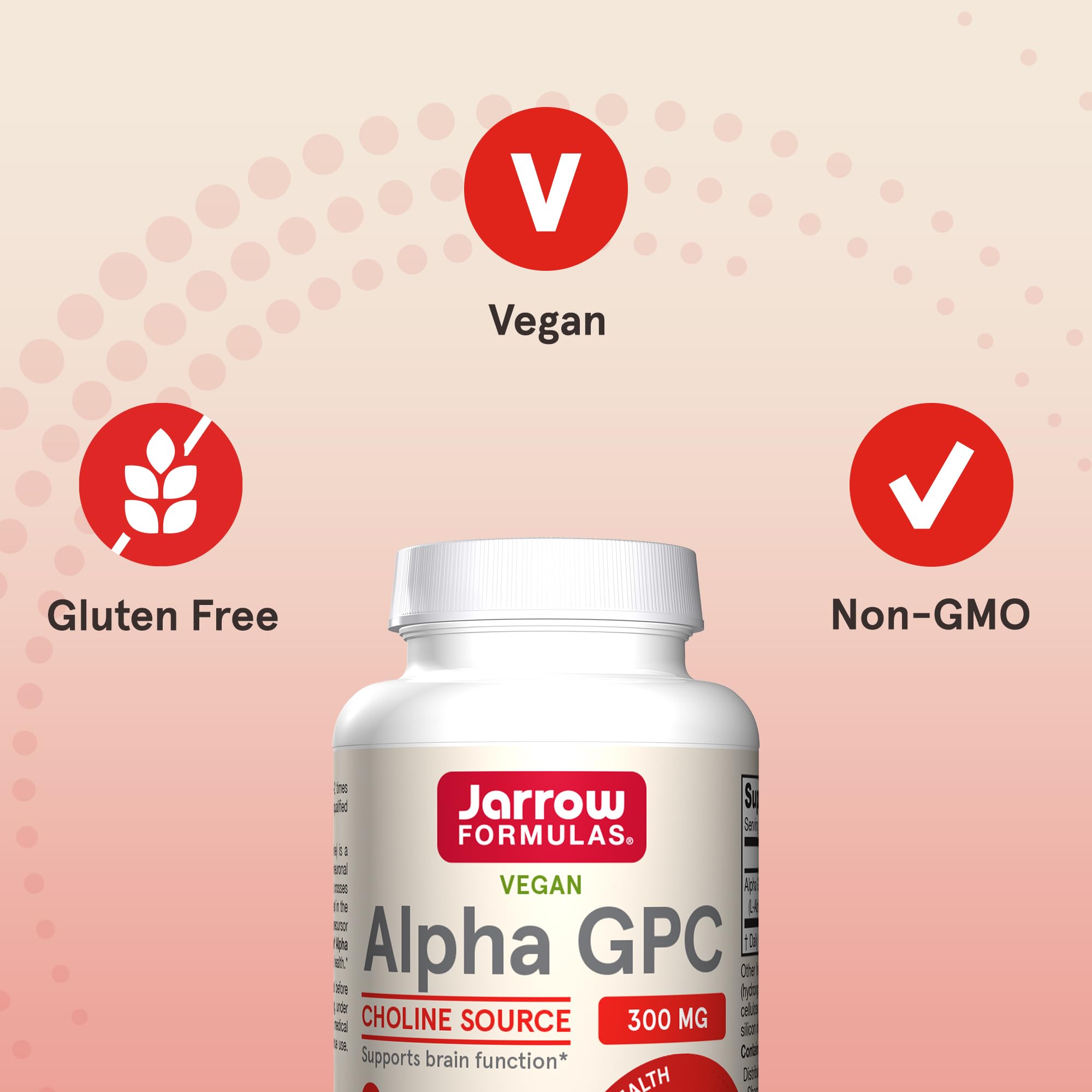 Jarrow Formulas® Alpha GPC, 300mg, Dietary Supplement, Brain Health Supplements for Adults, 60 Veggie Capsules, 30 Day Supply
