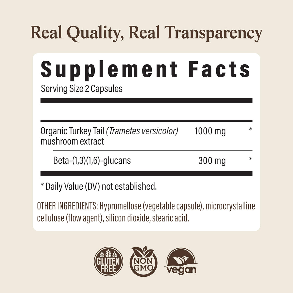 Real Mushrooms Turkey Tail Capsules – Organic Mushroom Extract for Daily Wellness, Gut Harmony, Energy Support – Vegan, Non-GMO, No Fillers – Turkey Tail Extract 200 Count Mushroom Supplement