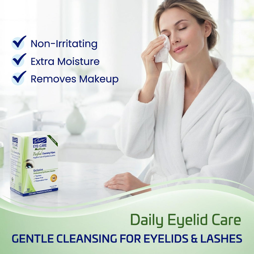Dr. Fischer Eyelid Wipes - Hypoallergenic Preservative-Free Eye Cleansing Wipes for Sensitive Eyelids (Twin Pack).