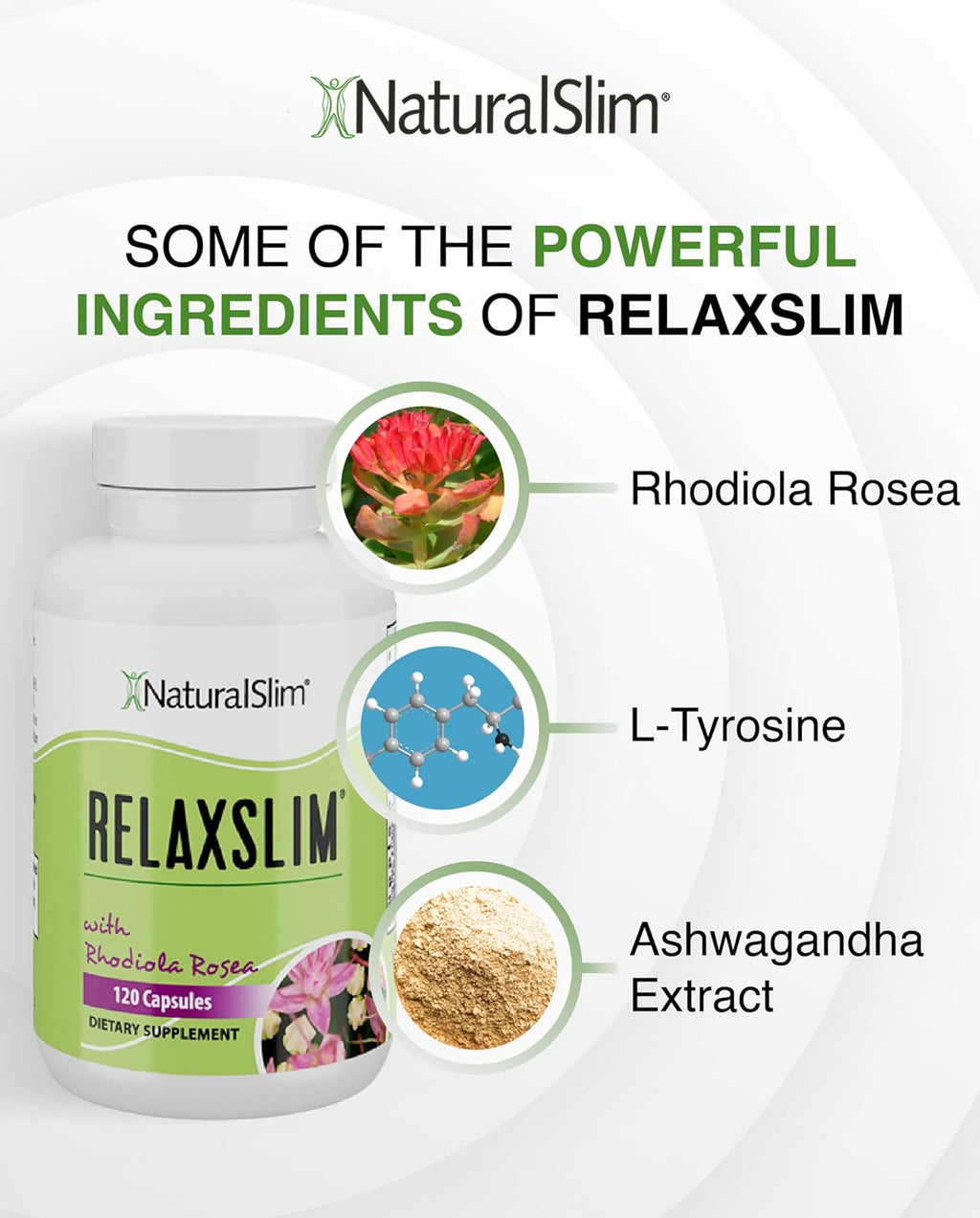 NaturalSlim Relaxslim Rhodiola Rosea & Adaptogenic Herb for Brain, Mood, Metabolism, Tension & Energy Support Supplement - 21 Different Natural Compounds Help Control Appetite - 120 Capsules