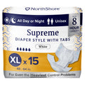 NorthShore Supreme Tab-Style Briefs for Men and Women (White, X-Large, 15 Count)
