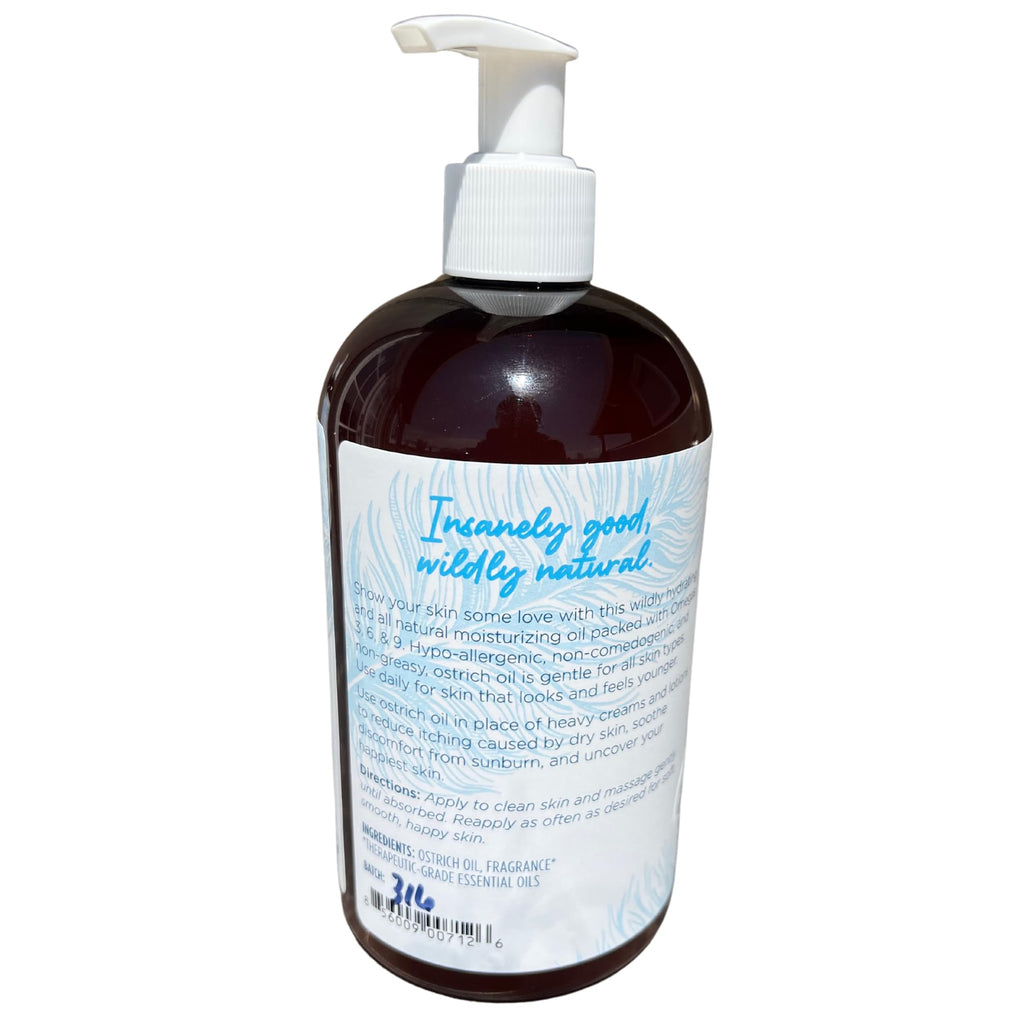 American Ostrich Farms 100% Pure Ostrich Oil - Made in USA - All Natural Omega-Rich Skin Moisturizer, 16 Ounce Bottle, Lavender