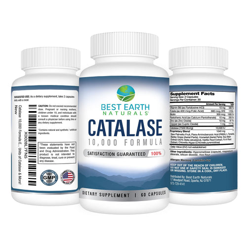Best Earth Naturals Catalase Formula Starter Set with 60 Capsules of Catalase 10,000 Shampoo 8 Ounces and Conditioner 8 Ounces