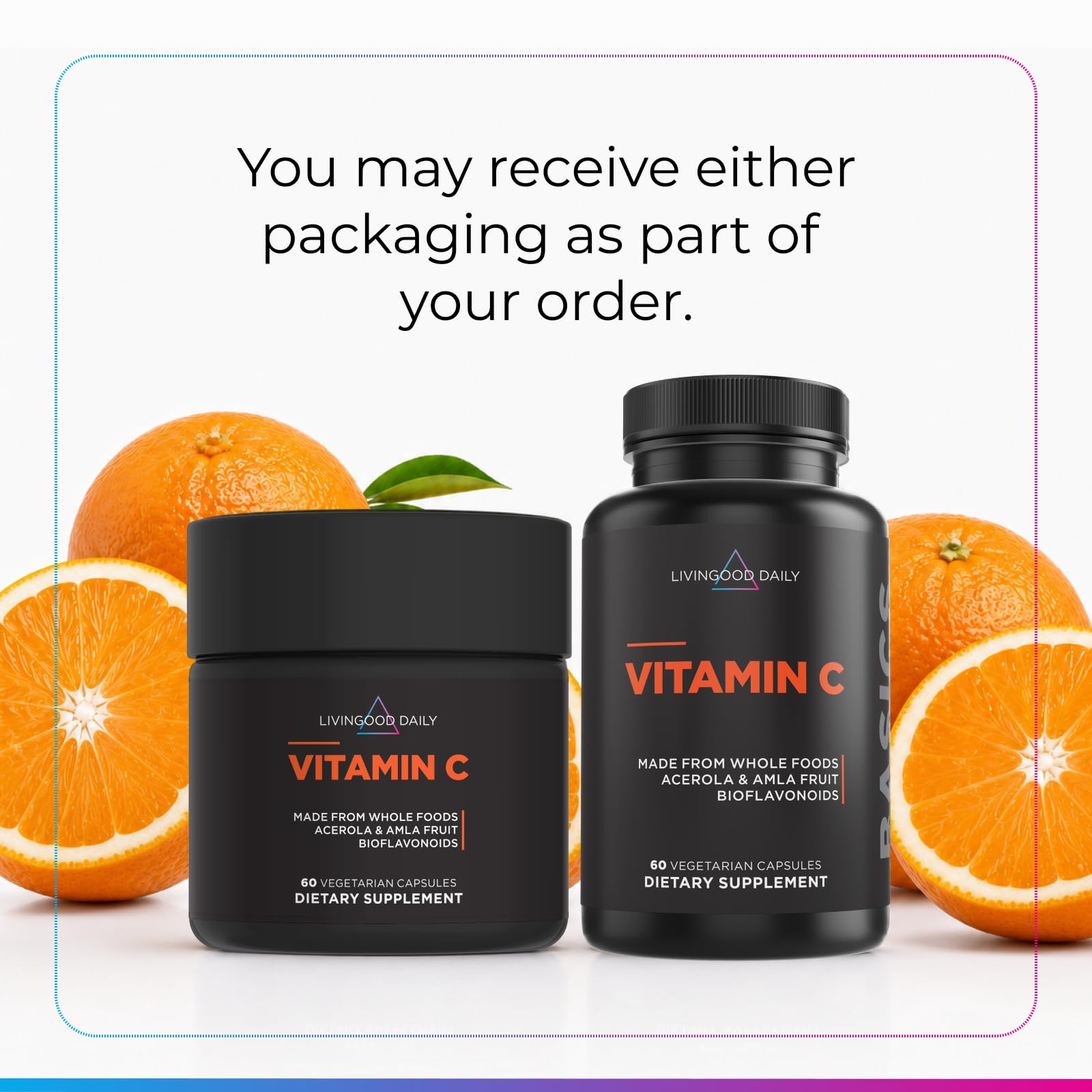 Livingood Daily Vitamin C Supplement, 3-in-1 Whole Food-Based Vitamin C with Acerola & Amla Fruit Extracts and Citrus Bioflavonoids for Immune Support, Vegan, Gluten Free, Non GMO, 60 Capsules