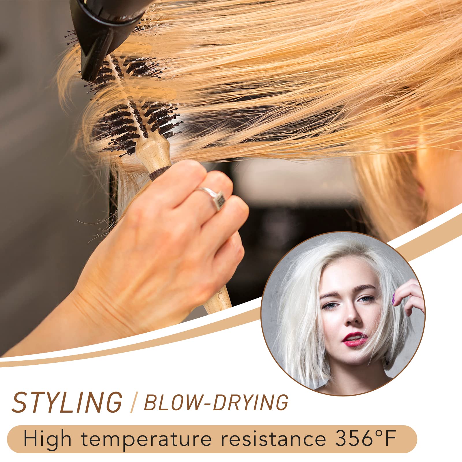 BESTOOL Round Brush for Blow-Drying, Boar Bristles with Nylon Pins, Professional Styling Brush for Women and Men, Straightening, Curling, Improving Hair Texture (Barrel 20mm)