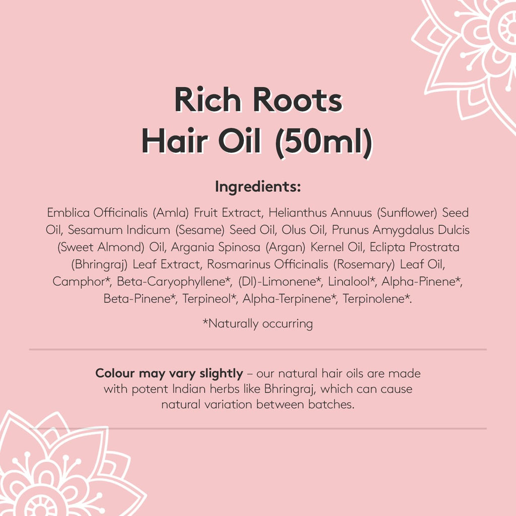 Delhicious Amla Hair Oil & Rosemary Oil for Hair Growth - Rich Roots Hair Loss Treatment for Thinning Hair - Dry Scalp Treatment with Argan Oil - Ayurveda Scalp Oil - Vegan, Sulfate Free - 50ml