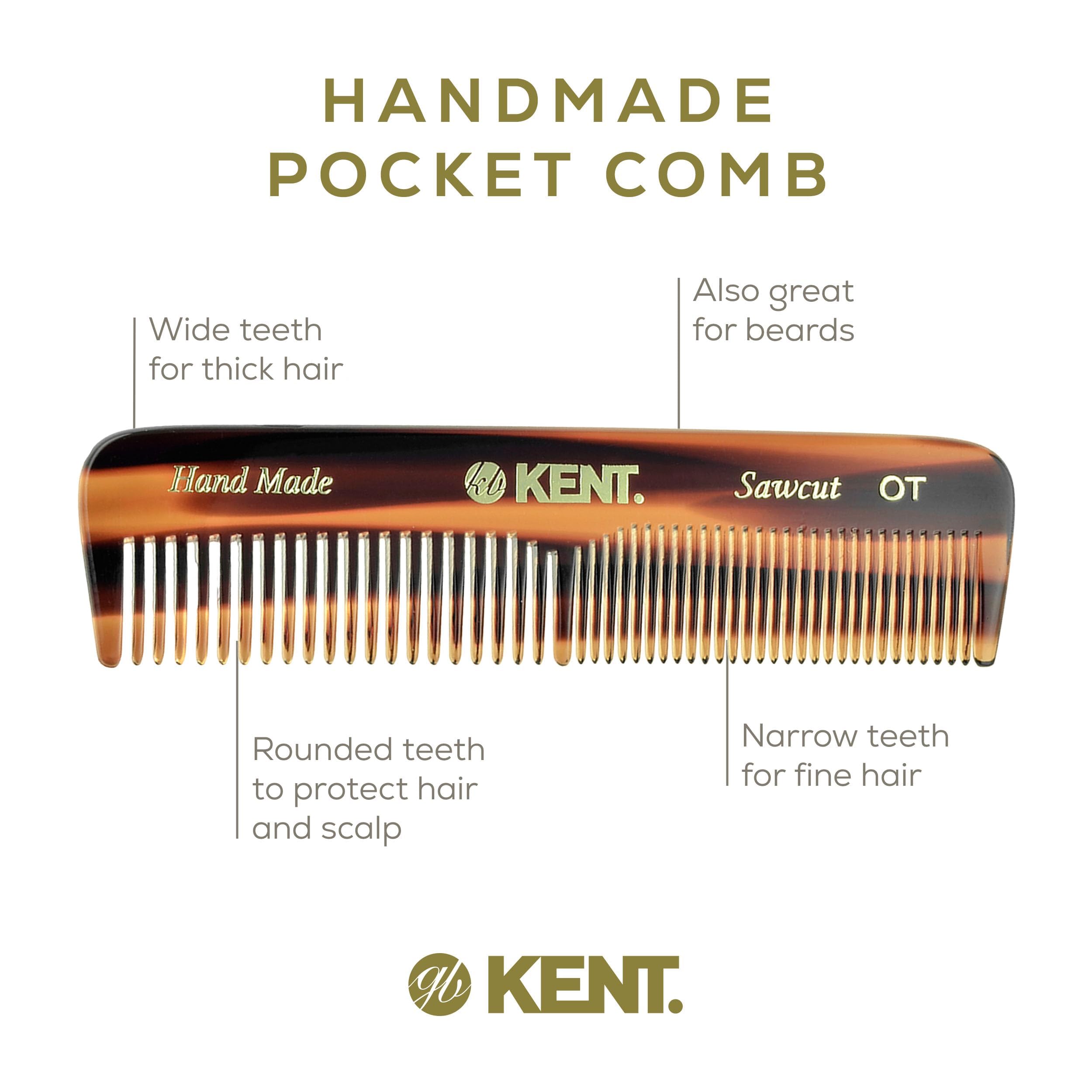 Kent OT Tortoise Pocket Comb - Handmade Fine and Wide Tooth Hair Comb for Men, Women, and Kids - Travel, Beard, and Mustache Comb - Saw Cut and Hand Polished Made in England
