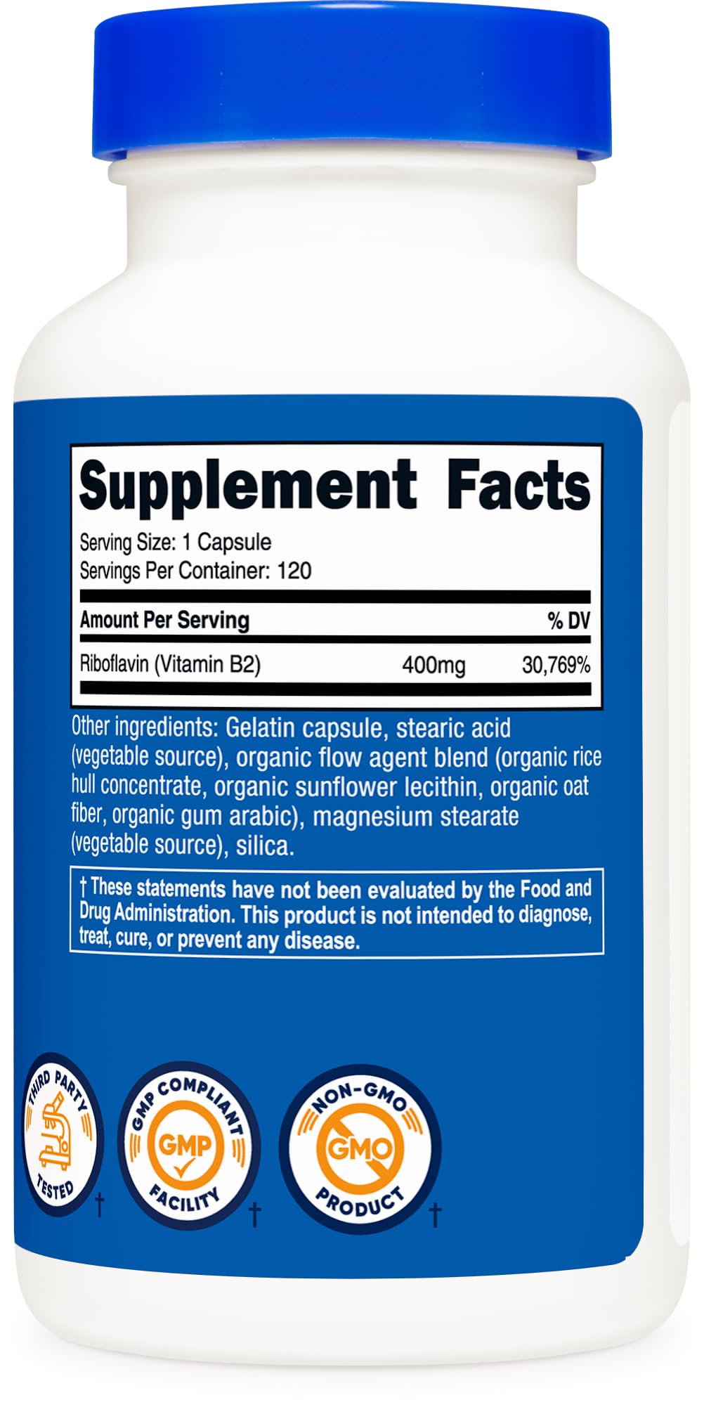 Nutricost Vitamin B2 (Riboflavin) 400mg, 120 Capsules (2 Bottles)