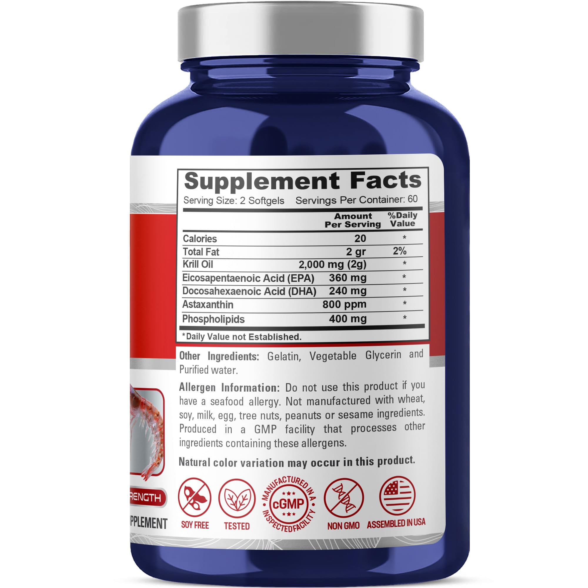 NusaPure Antarctic Krill Oil,2000 mg, 120 Softgels (Non-GMO, Soy Free)