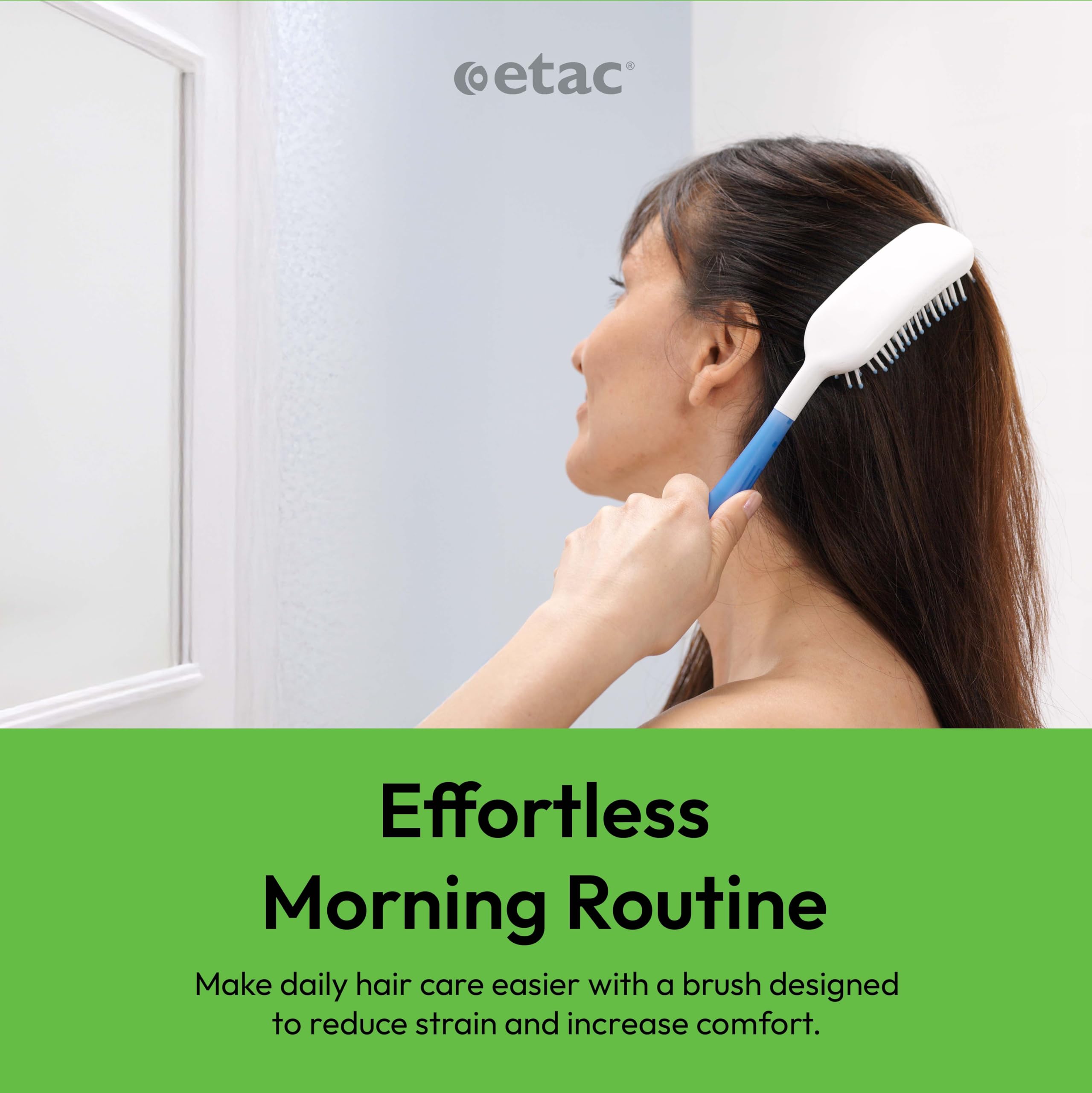 Etac Beauty Hairbrush – Long Handle Hair Brush with Curved Grip for Comfort & Control, Ergonomic Non-Slip Handle, Adaptive Equipment for Easy Hair Brushing – Long Handled Brush (14.5 inches)