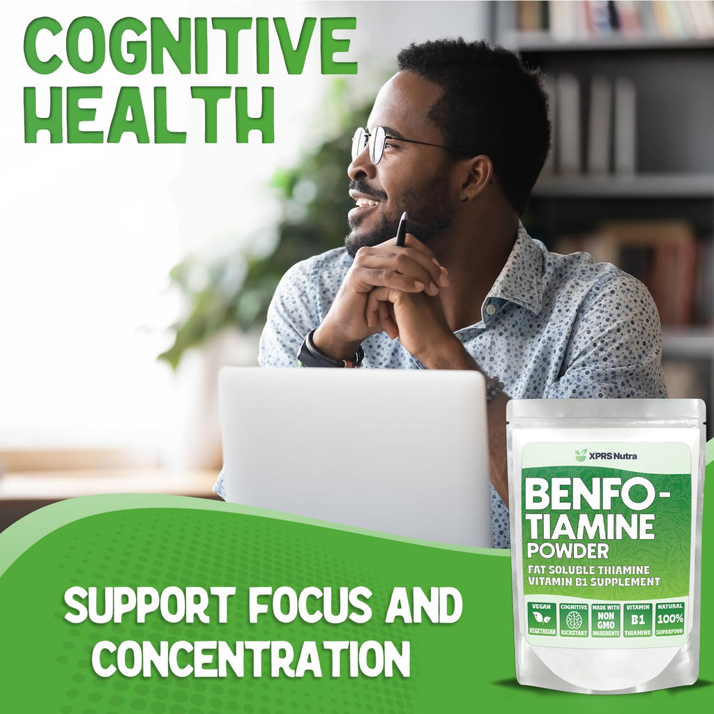 XPRS Nutra Benfotiamine Powder (Thiamine) - Fat Soluble Happy Heart Thiamine Supplement - Advanced Vitamin B1 Benfotiamine for a Cognitive Boost - Vegan Friendly Benfotamine Powder (4 Ounce)