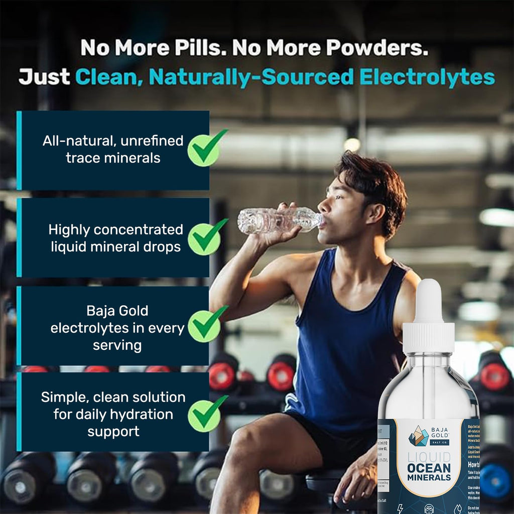 Baja Gold Liquid Ocean Trace Mineral Drops - Ionic Electrolyte Drops for Drinking Water & Food Flavor Enhancement - Mineral-Rich Saline Solution & Oral Cleanse - 4 fl oz, 30-Day Supply