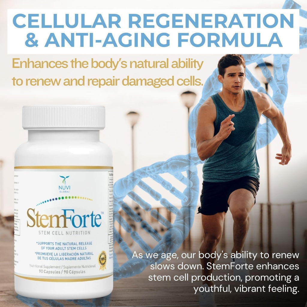 NuVi Global Stemforte Stem Cell Supplements | Anti Aging Supplement Stem Cell Nutrition to Promote Cellular Regeneration and Repair, Regenerate Old & Damage Cells | 90 Capsules for Men and Women