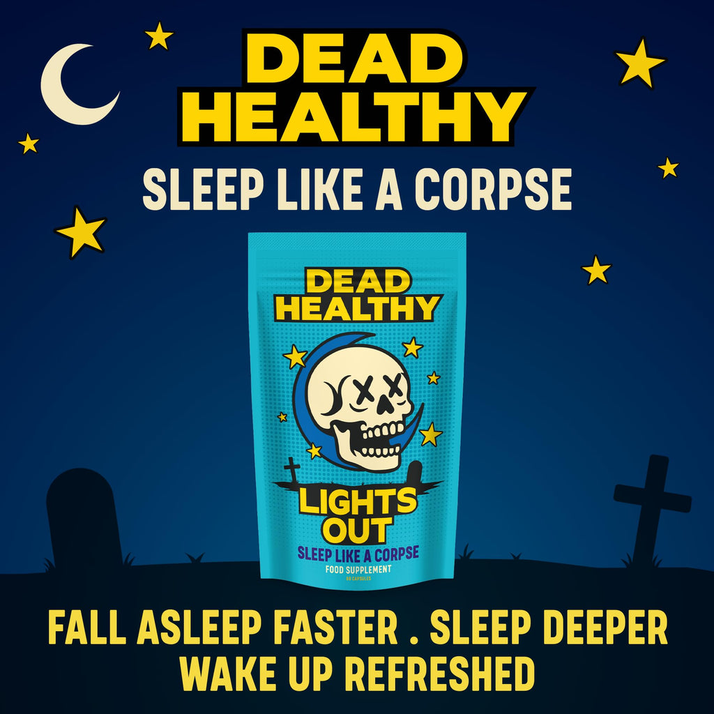 Dead Healthy Lights Out – Premium Night-Time Sleep Support with Magnesium, L-Theanine, Lemon Balm & Tart Cherry – 60 Vegan Capsules – Made in the UK
