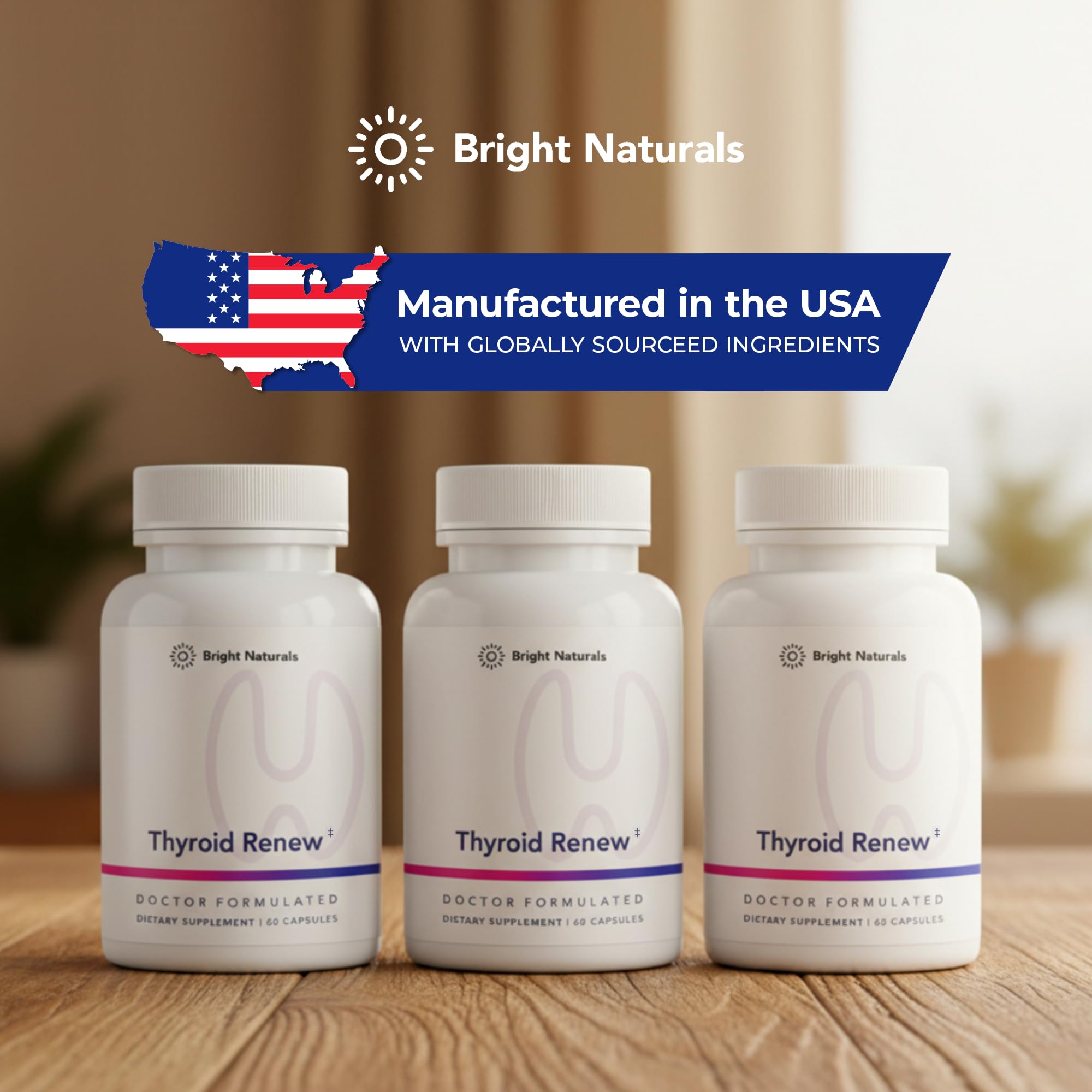 Bright Naturals Thyroid Renew Supplement - Thyroid Support for Women with Zinc, Selenium, Copper, Ashwagandha & L-Tyrosine - 60 Capsules